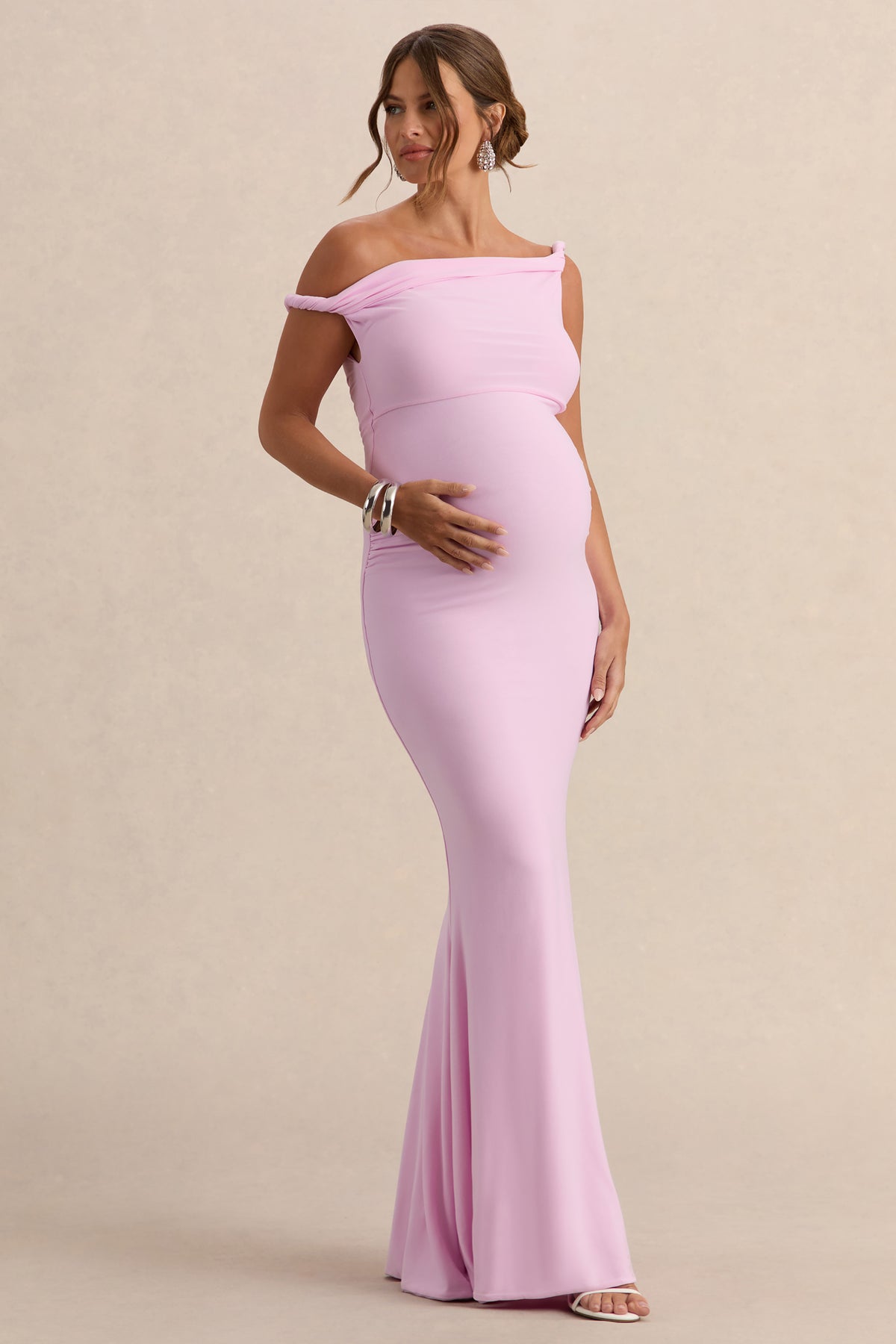 Lita | PINK Twisted Asymmetric Maternity Maxi Dress - UK 12 PINK TULLE Lita | PINK Twisted Asymmetric Maternity Maxi Dress - UK 12 PINK TULLE
