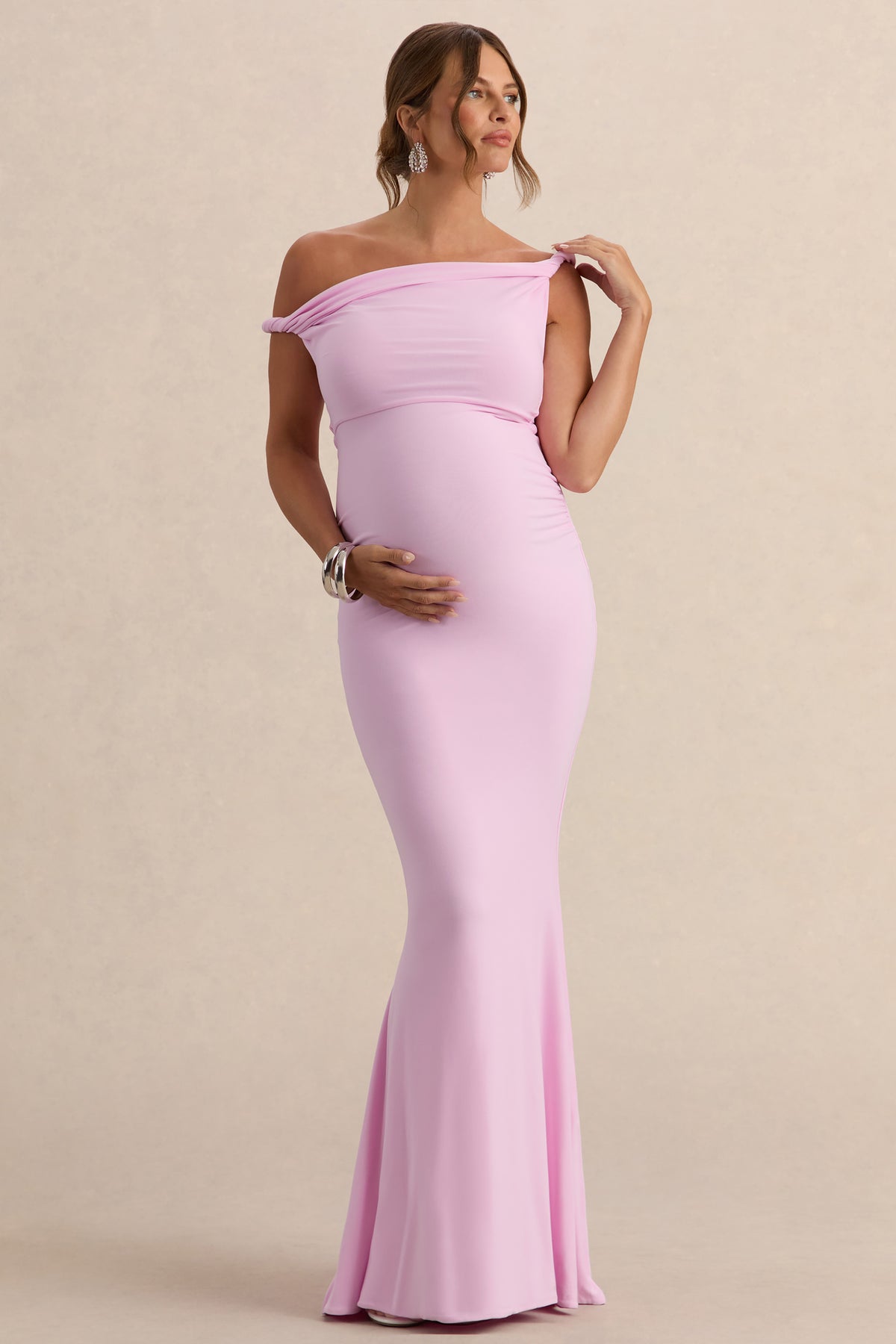 Lita | PINK Twisted Asymmetric Maternity Maxi Dress - UK 12 PINK TULLE Lita | PINK Twisted Asymmetric Maternity Maxi Dress - UK 12 PINK TULLE