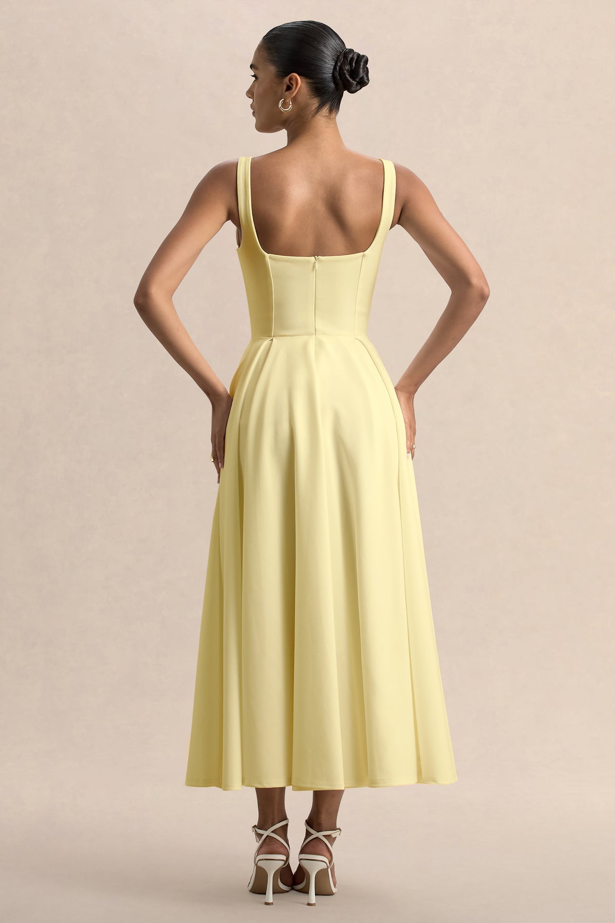 Parina | Lemon Strappy Volume-Hem Midi Dress - UK 16 Lemon Parina | Lemon Strappy Volume-Hem Midi Dress - UK 16 Lemon