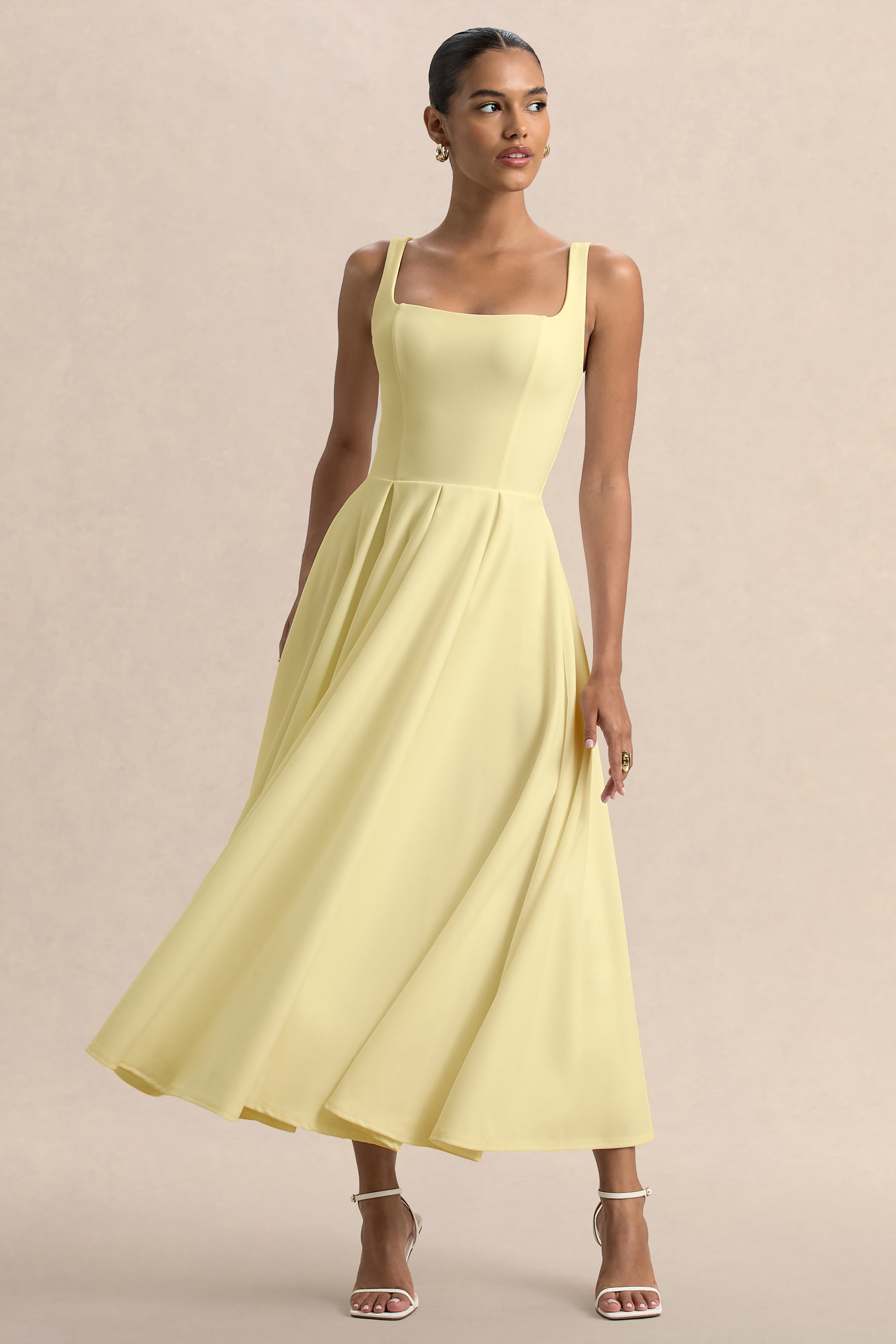 lemon dress midi Yuri Sleeveless Lemon Print Midi Dress Yellow LARGE