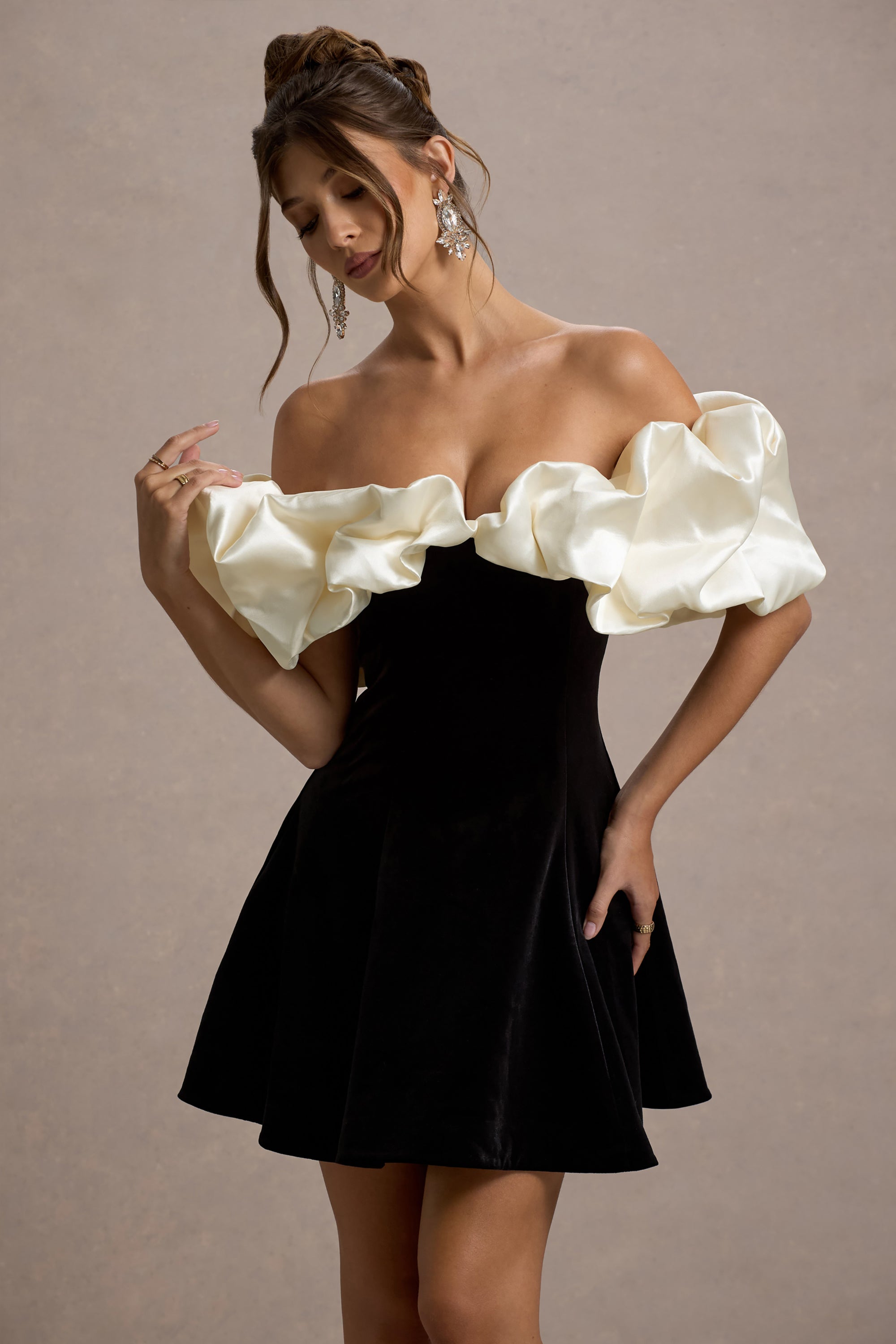 cream and black cocktail dress Cream and Black Faux Leather Buttoned Mini Dress