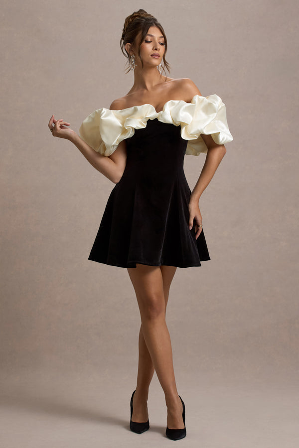cream and black mini dress Making Jaws Drop Mini Dress