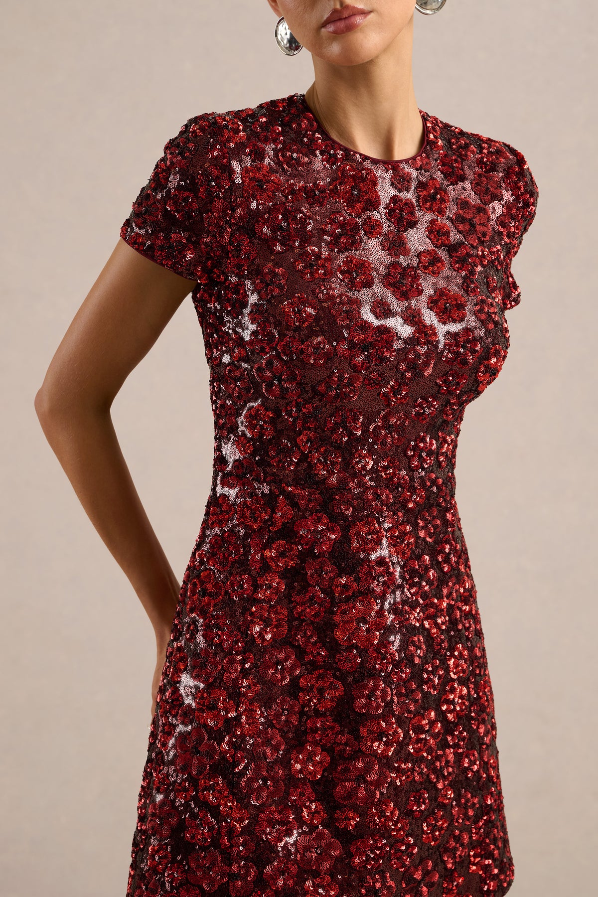 ECM_HR_CL135537100 - Eira _ Red Floral Sequin Round Neck Short Sleeve A-Line Mini Dress3.jpg