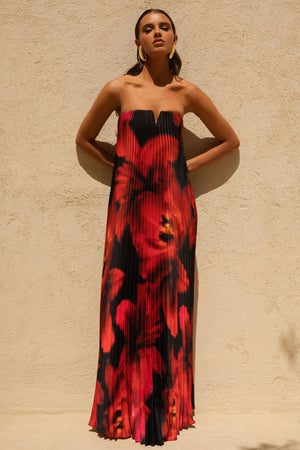 Bergamot Black And Red Floral Print Satin Sweetheart Maxi Dress – Club L  London