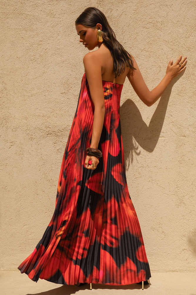 red and black maxi dress Bergamot | Black AND RED Floral Print Satin Sweetheart Maxi Dress