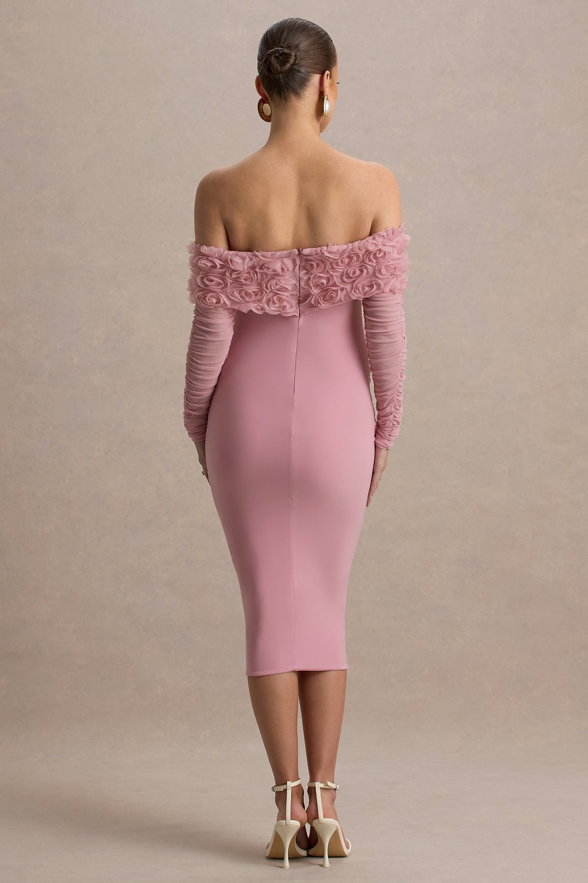 HR_CL135562081 - Adita - Blush Pink Mesh Floral Bardot Maternity Midi Dress 07.jpg