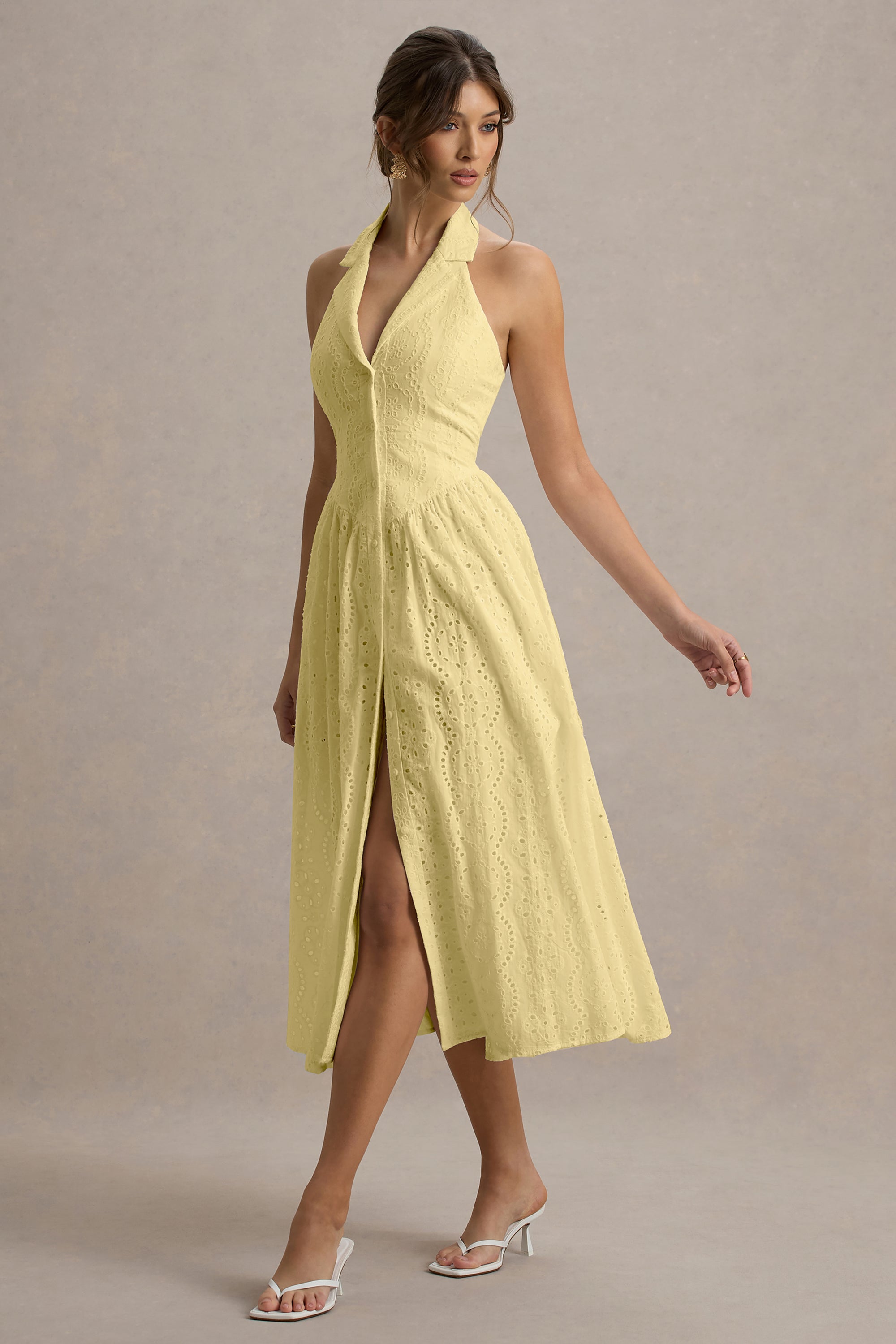 yellow lace collared midi dress Yellow Lace Button Midi Dress by Miss Selfridge Sz. 6 New NWT