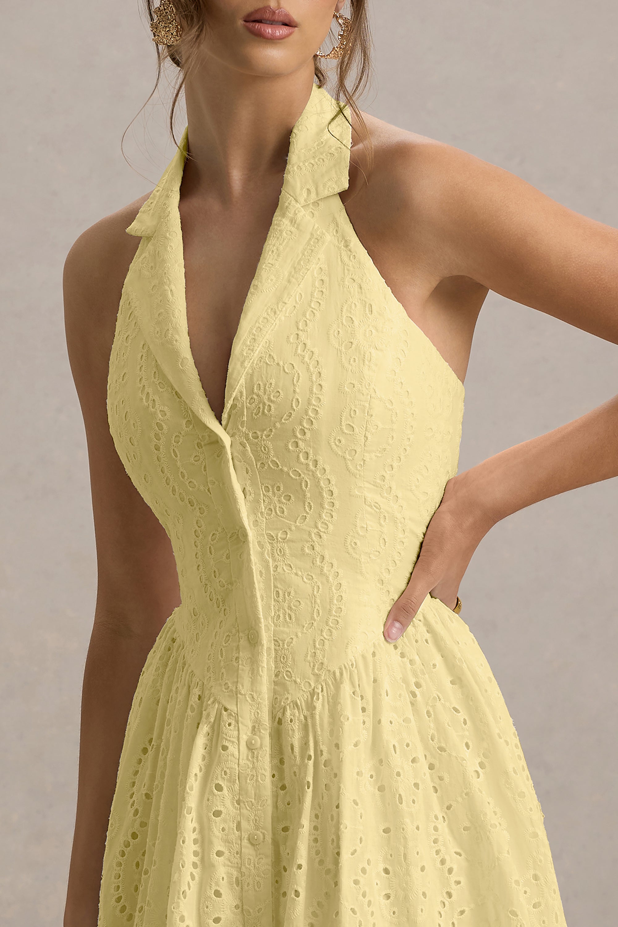 yellow lace collared midi dress Self-Portrait - Yellow Lace Collared Midi Dress