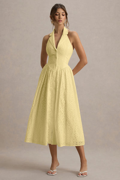 yellow lace collared midi dress US 2 / YELLOW