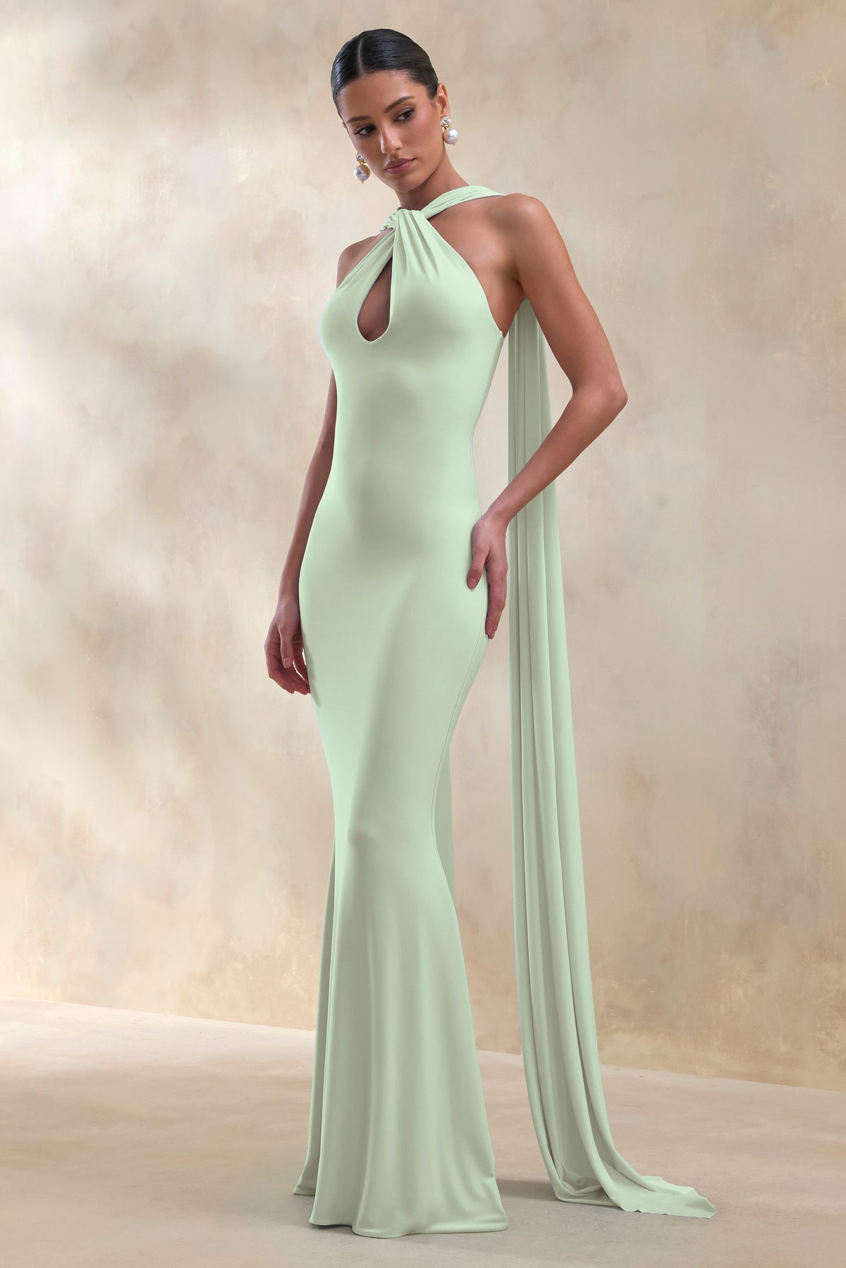 Rhoda | MINT Twist Halter-Neck Cape Maxi Dress - UK 6 MINT Rhoda | MINT Twist Halter-Neck Cape Maxi Dress - UK 6 MINT