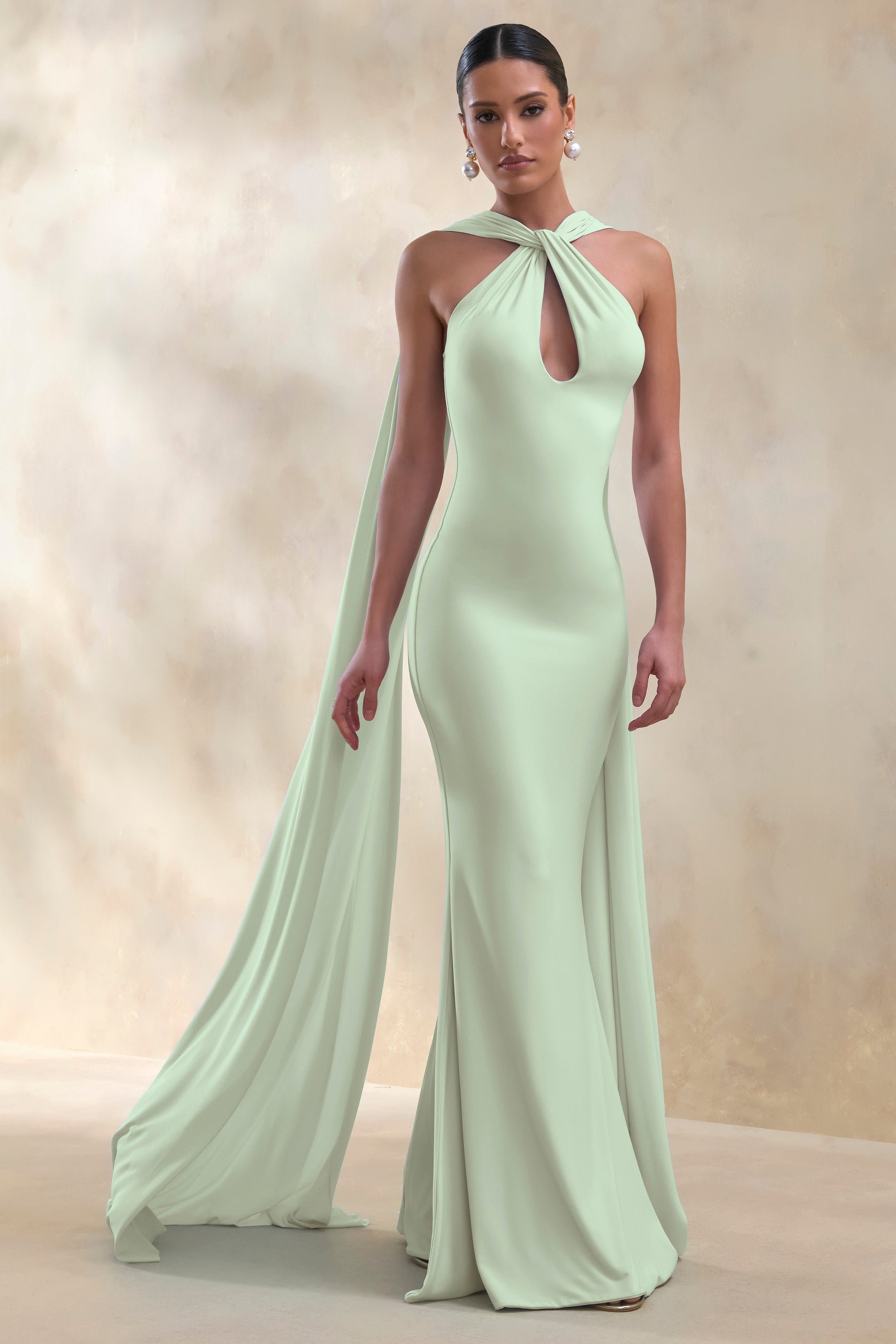 halter mint dress Mint Green Mesh Overlay Halter Maxi Dress