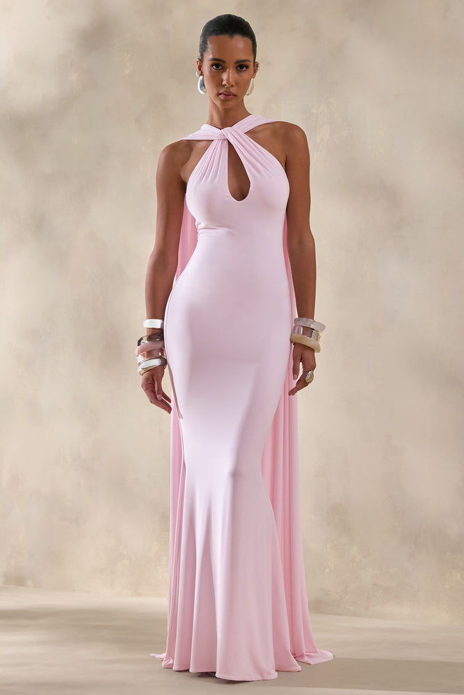 necklace halter dress A Line Halter Neck Backless Long Emerald Green Prom Dresses with Pocke –  abcprom main image 0