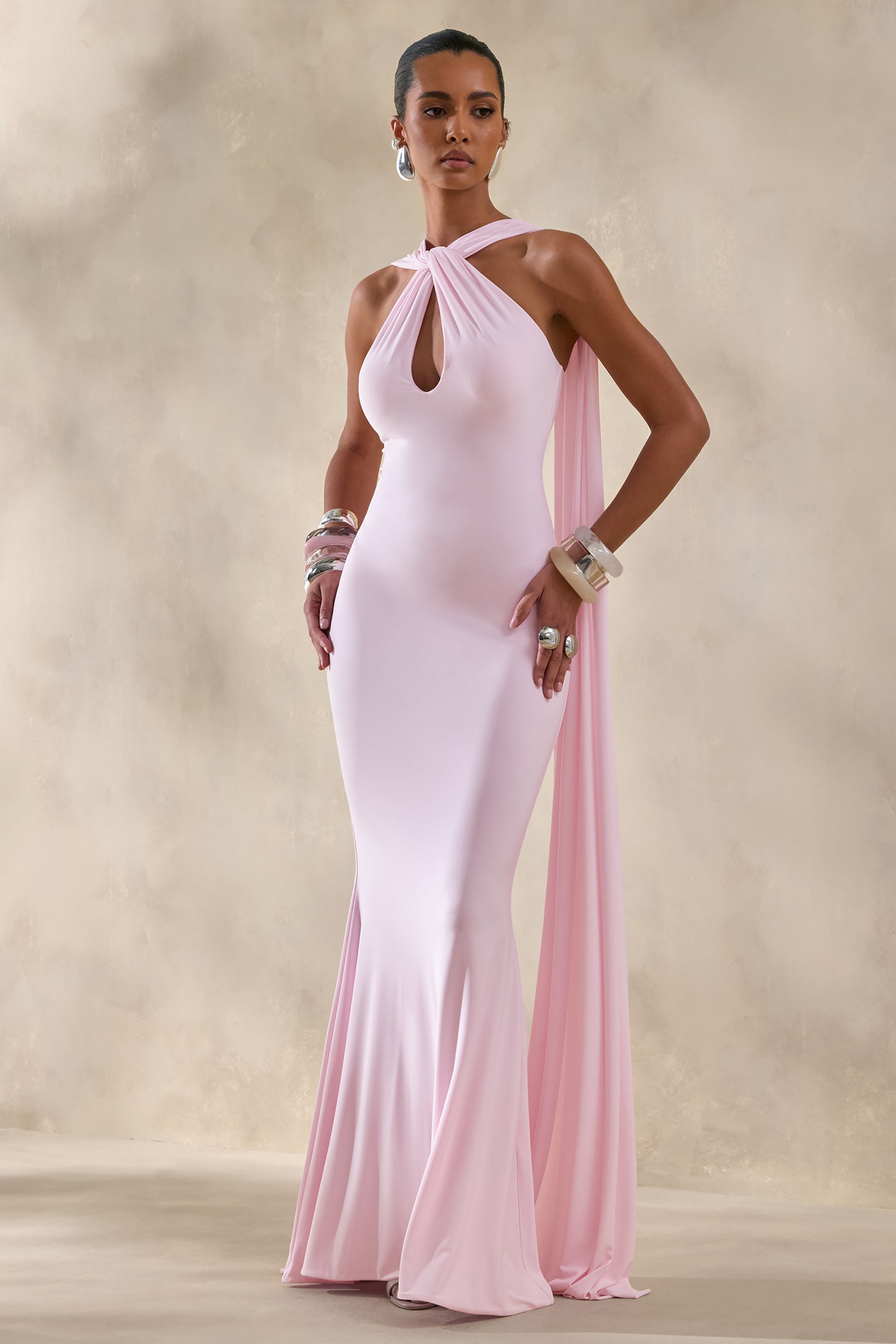 pink silk halter neck dress Clean Halter-Neck Pink Silk Sheath Dress SILKROSE