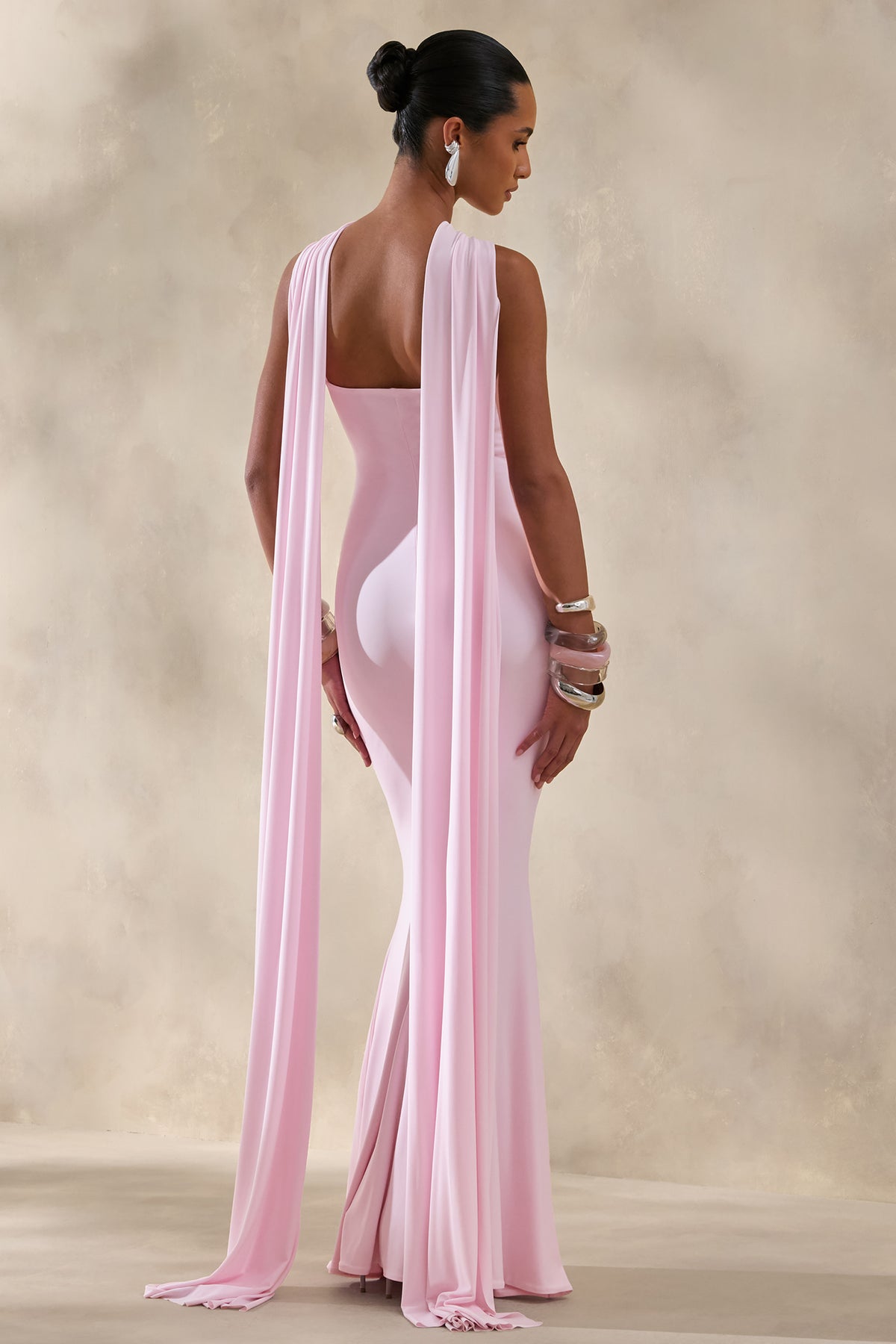 Rhoda | Light PINK Twist Halter-Neck Cape Maxi Dress - UK 6 Light PINK Rhoda | Light PINK Twist Halter-Neck Cape Maxi Dress - UK 6 Light PINK