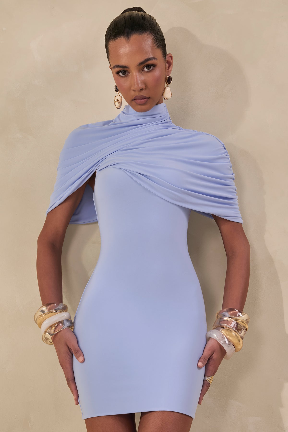 blue long sleeve bodycon dress Women's 2025 Fall Long Sleeve Bodycon Dress Mock Neck Wedding Guest Co –  Divahotcouture