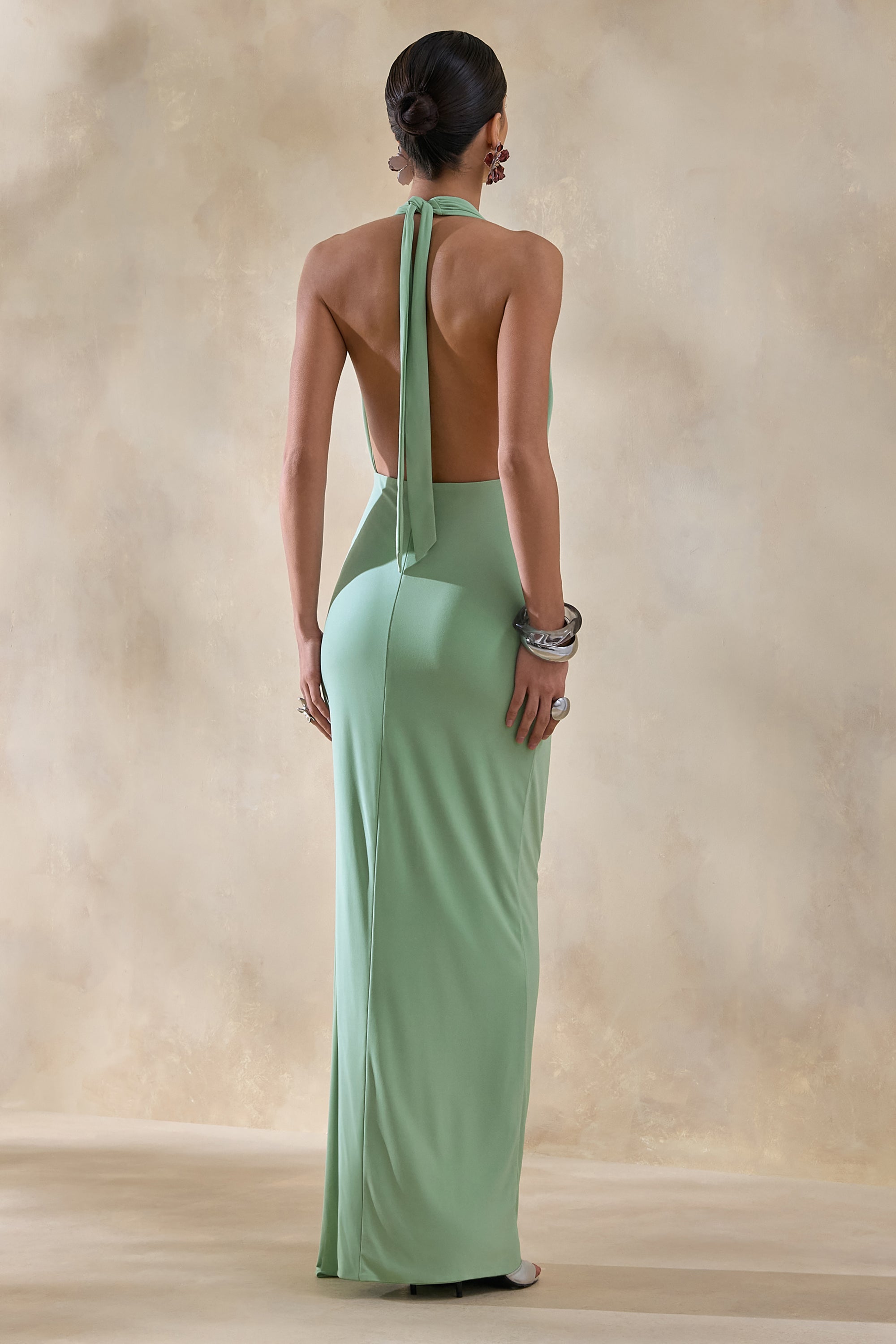 sage green halter dress Mayah Halterneck Maxi Textured up and elastic back for a comfortable Elegant Sage Green Halter Neck