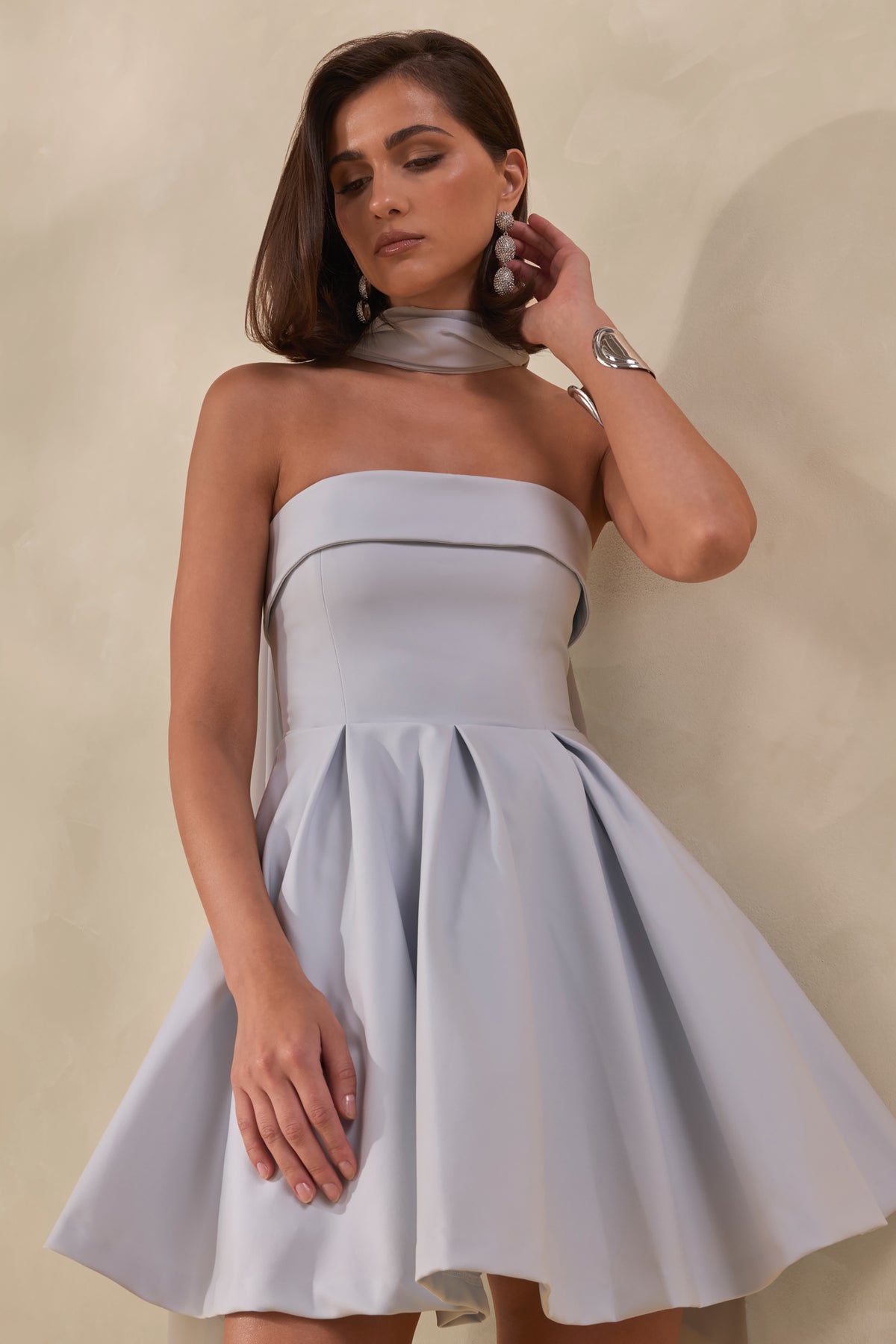 Bruna Powder Blue Bandeau Skater Mini Dress Club L London - USA Bruna Powder Blue Bandeau Skater Mini Dress Club L London - USA