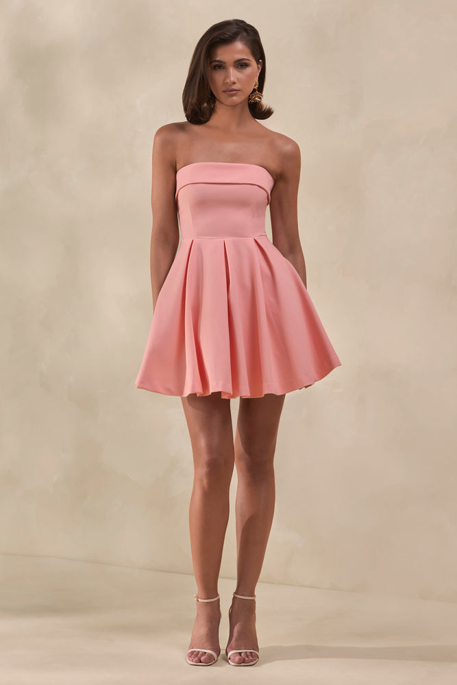 Bruna Light Pink Bandeau Skater Mini Dress – Club L London