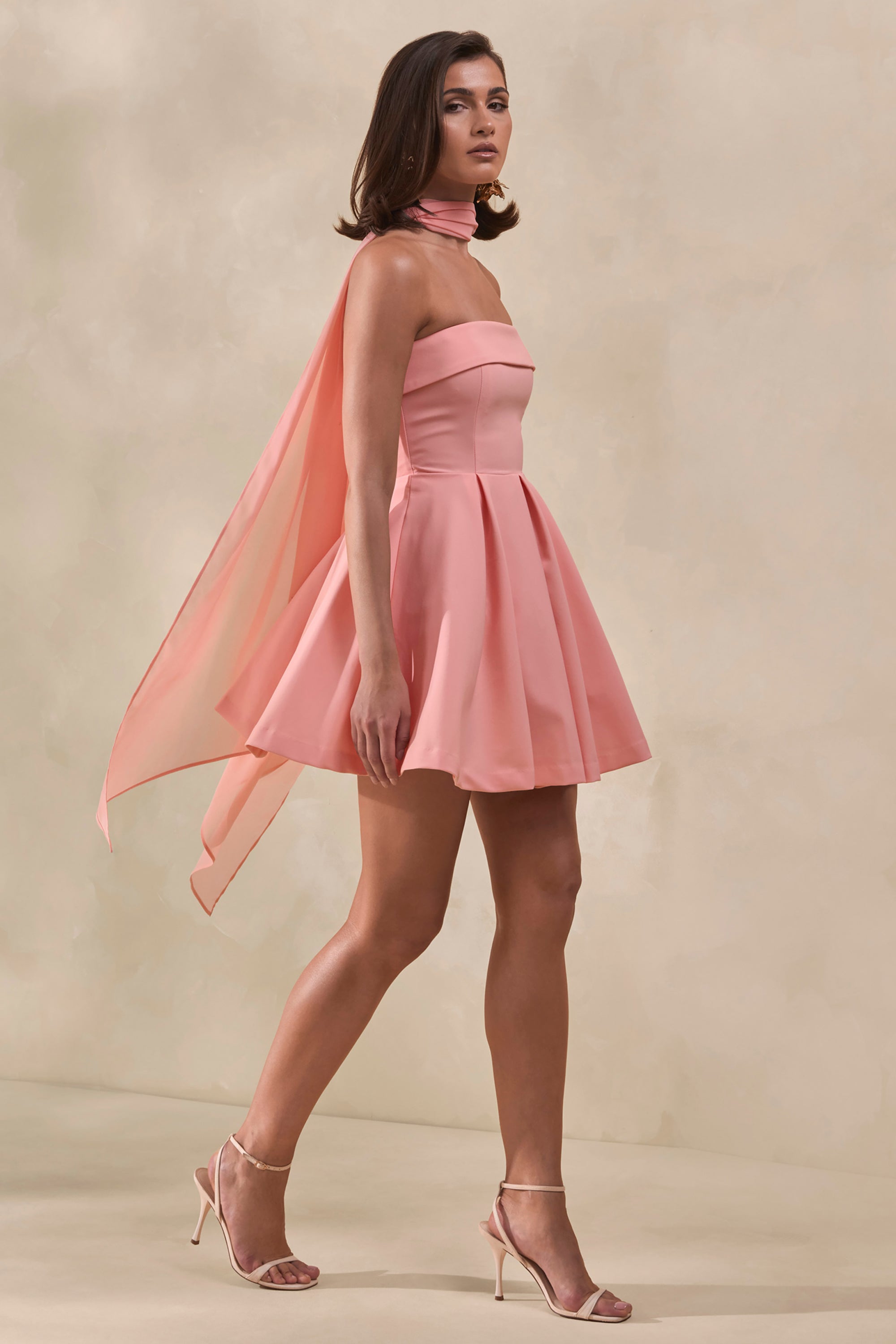 pink skater dress Bow Detail Corset %0D%0AYKK%20zipper%20(known%20as%20the%20most%20durable%20and%20reliable%20zippers%20manufactured%20today) Light Pink Swiss Dot One-Shoulder