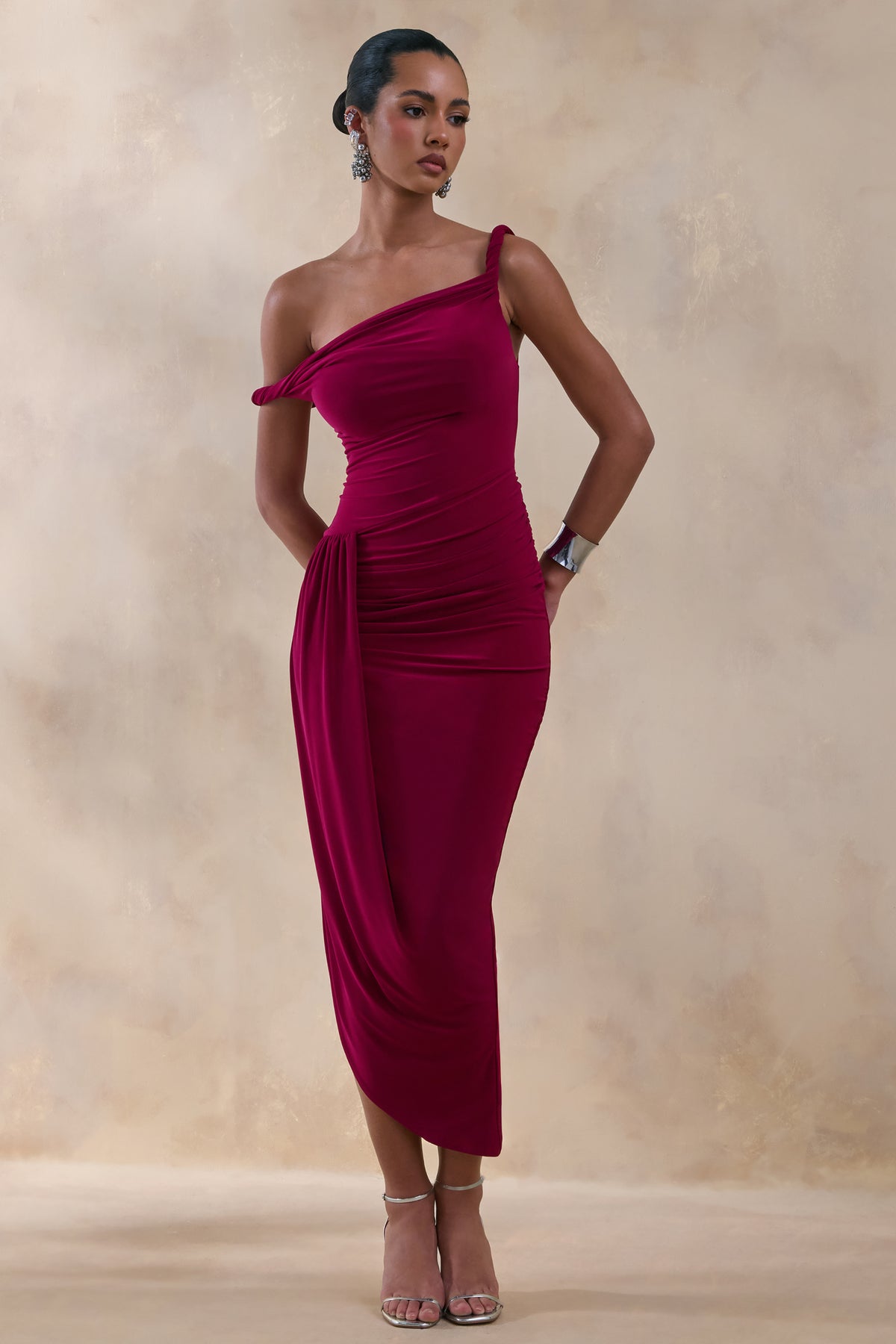 Angelique Burgundy Twisted Asymmetric Maxi Dress Club L London - USA Angelique Burgundy Twisted Asymmetric Maxi Dress Club L London - USA