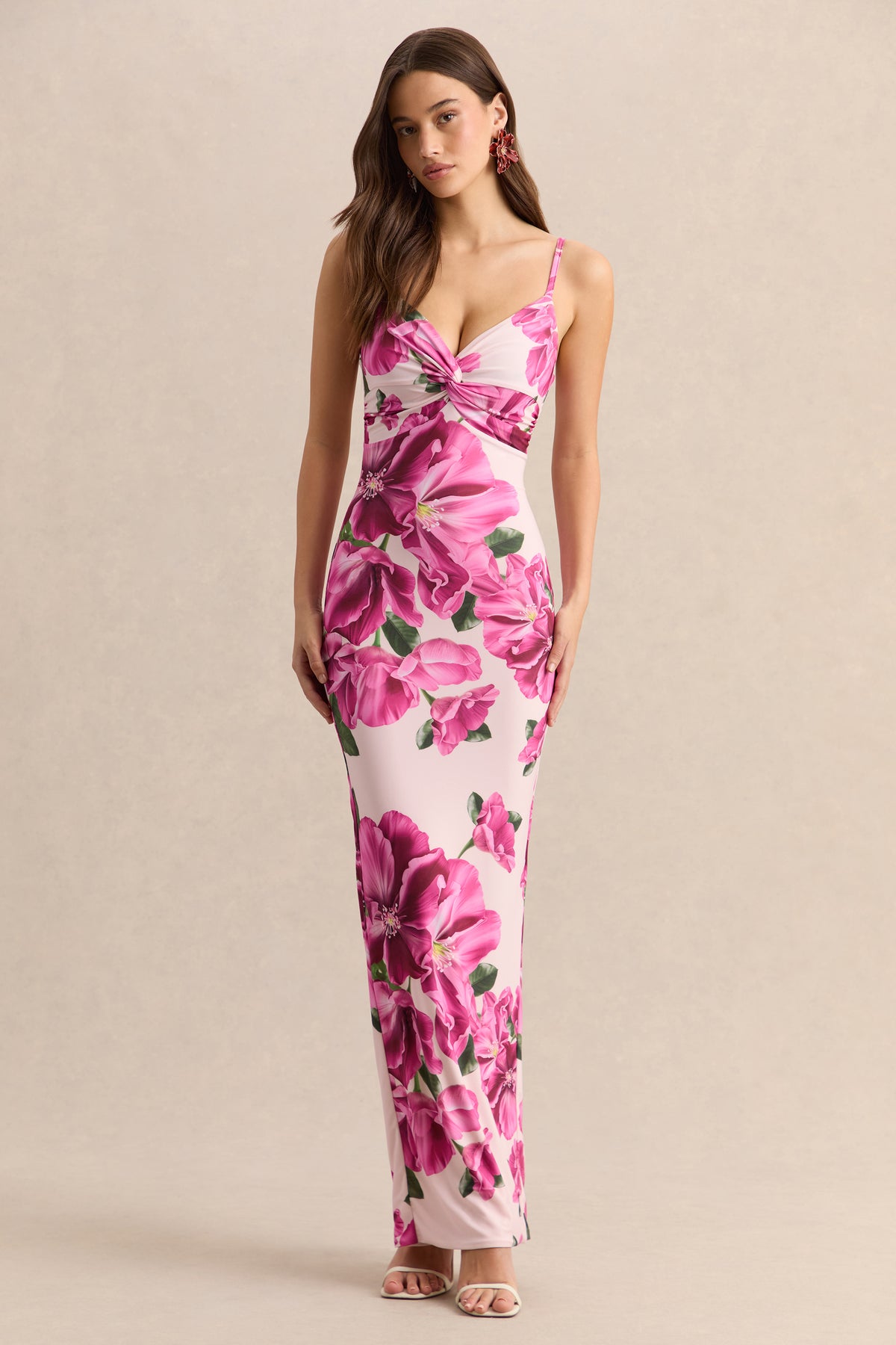 Luz | PINK Hibiscus Floral Print Strappy Maxi Dress - UK 6 PINK Luz | PINK Hibiscus Floral Print Strappy Maxi Dress - UK 6 PINK
