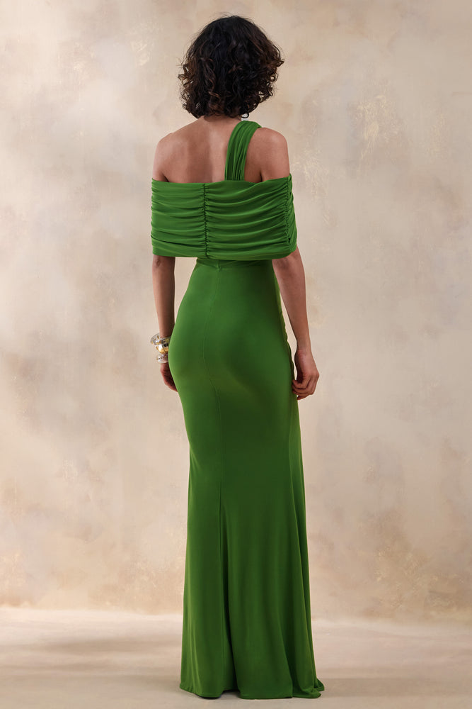 slim fit dress slacks Nala Green Asymmetric Maxi Dress With Split – Club L London