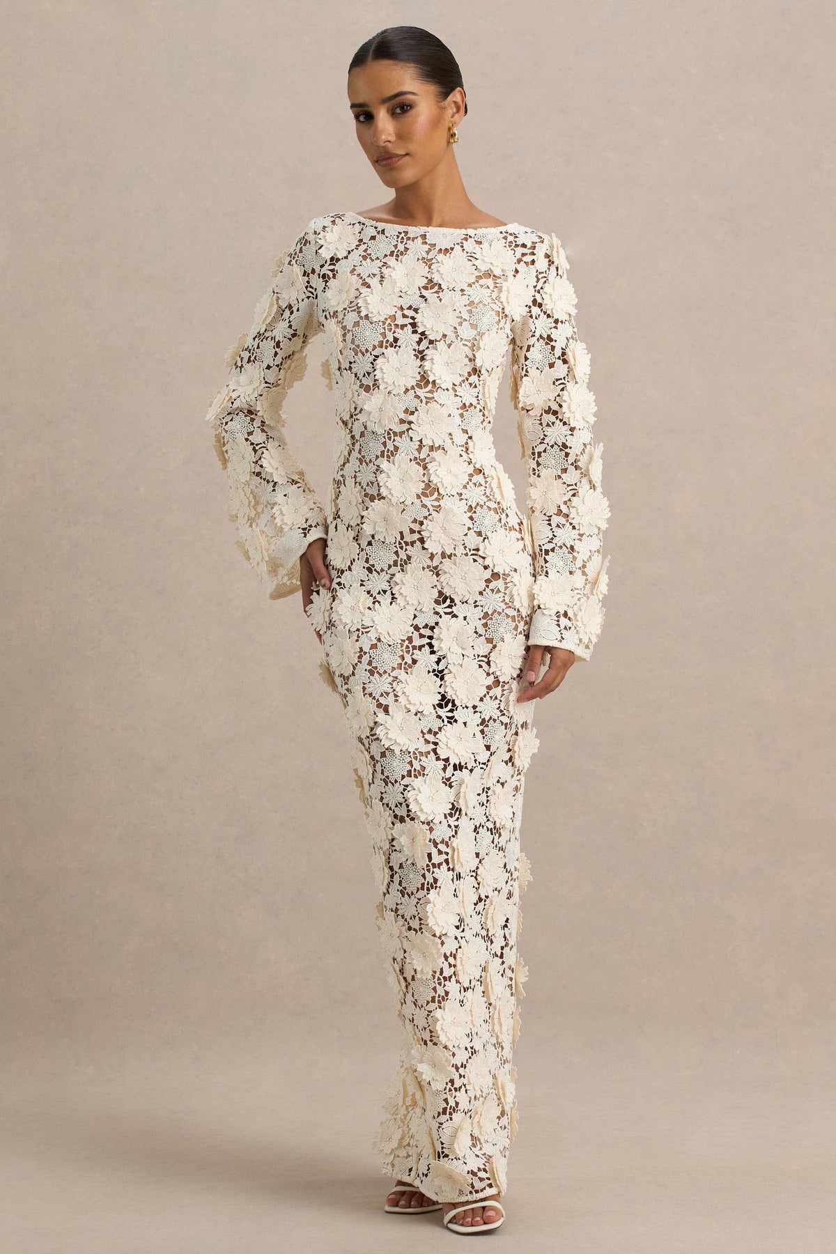 Viper Cream Lace Long-Sleeve Maxi Dress Club L London - USA Viper Cream Lace Long-Sleeve Maxi Dress Club L London - USA