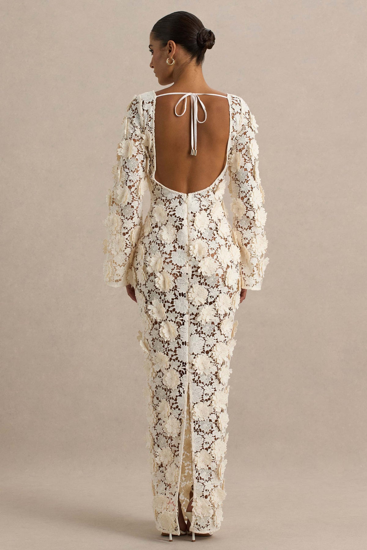 Viper Cream Lace Long-Sleeve Maxi Dress Club L London - USA Viper Cream Lace Long-Sleeve Maxi Dress Club L London - USA
