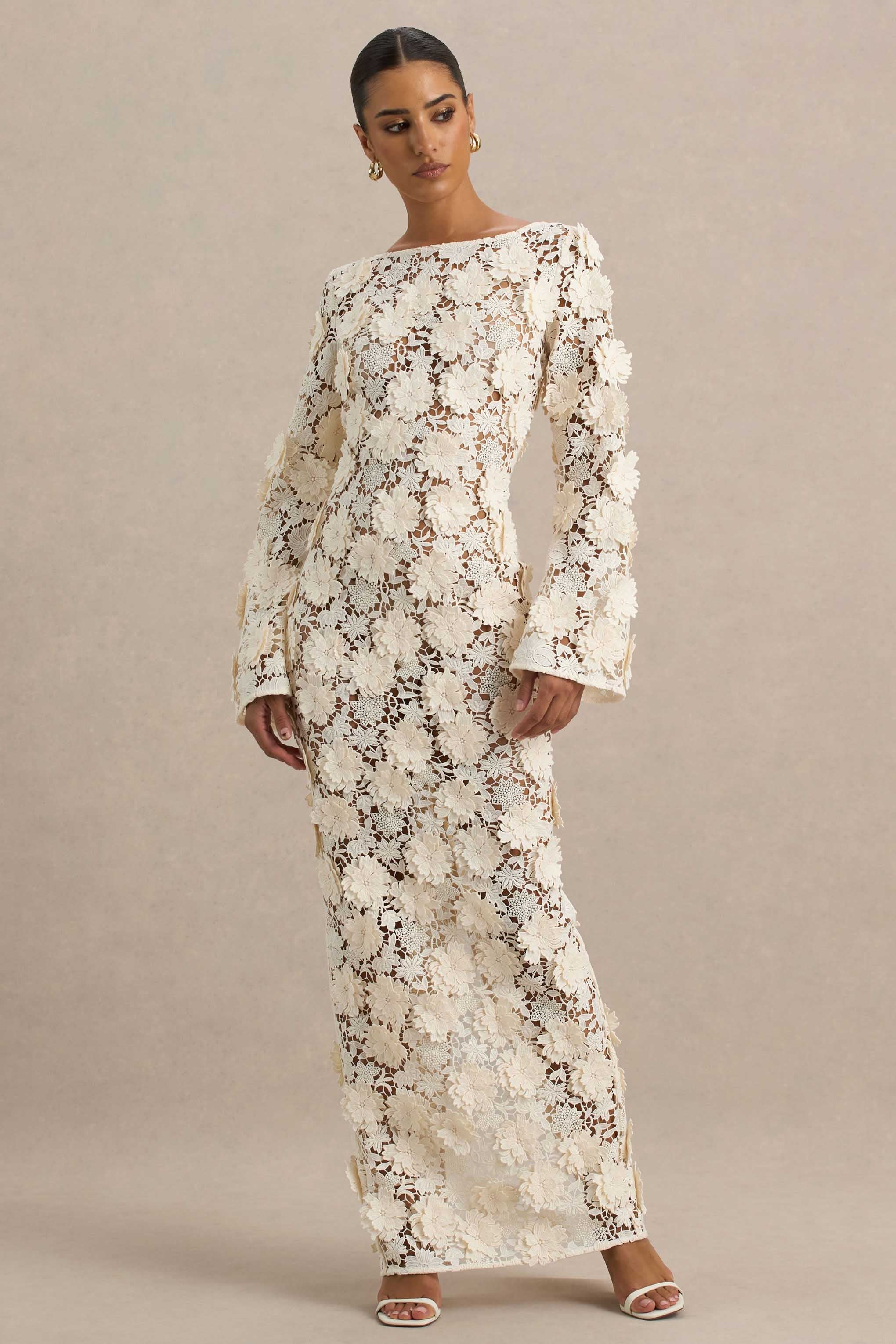 Viper | Cream Lace Long-Sleeve Maxi Dress – Club L London - USA