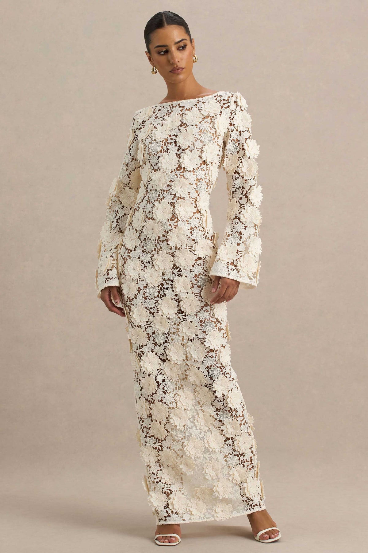 Viper Cream Lace Long-Sleeve Maxi Dress Club L London - USA Viper Cream Lace Long-Sleeve Maxi Dress Club L London - USA