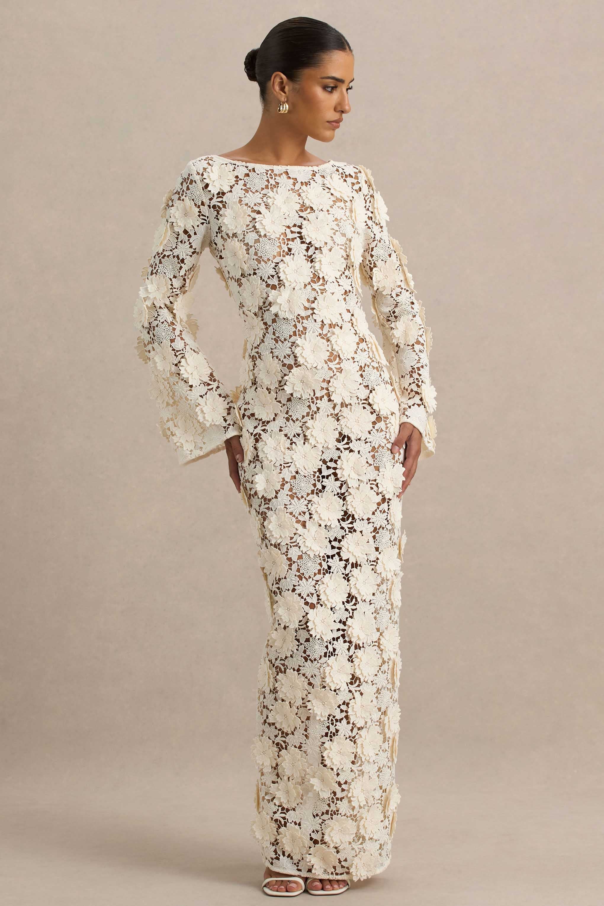 Viper | Cream Lace Long-Sleeve Maxi Dress – Club L London - USA