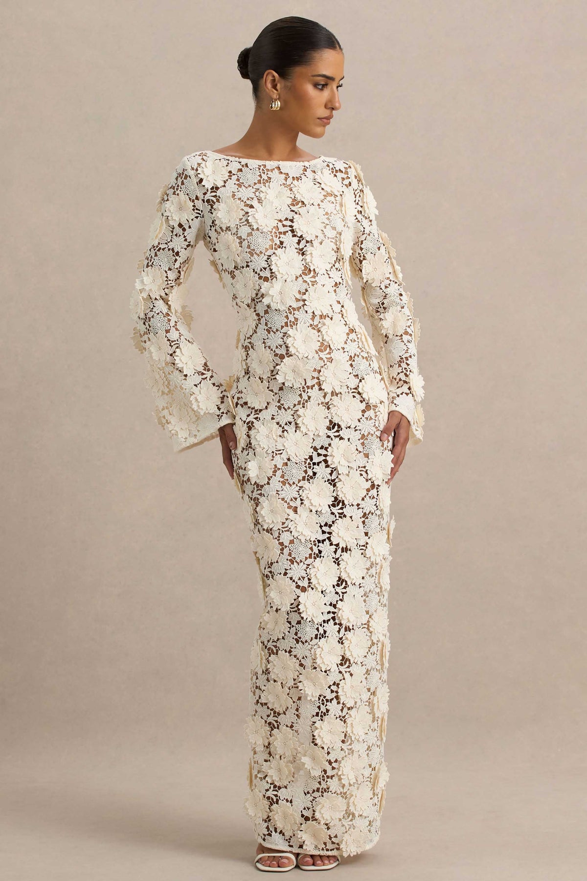 Viper Cream Lace Long-Sleeve Maxi Dress Club L London - USA Viper Cream Lace Long-Sleeve Maxi Dress Club L London - USA