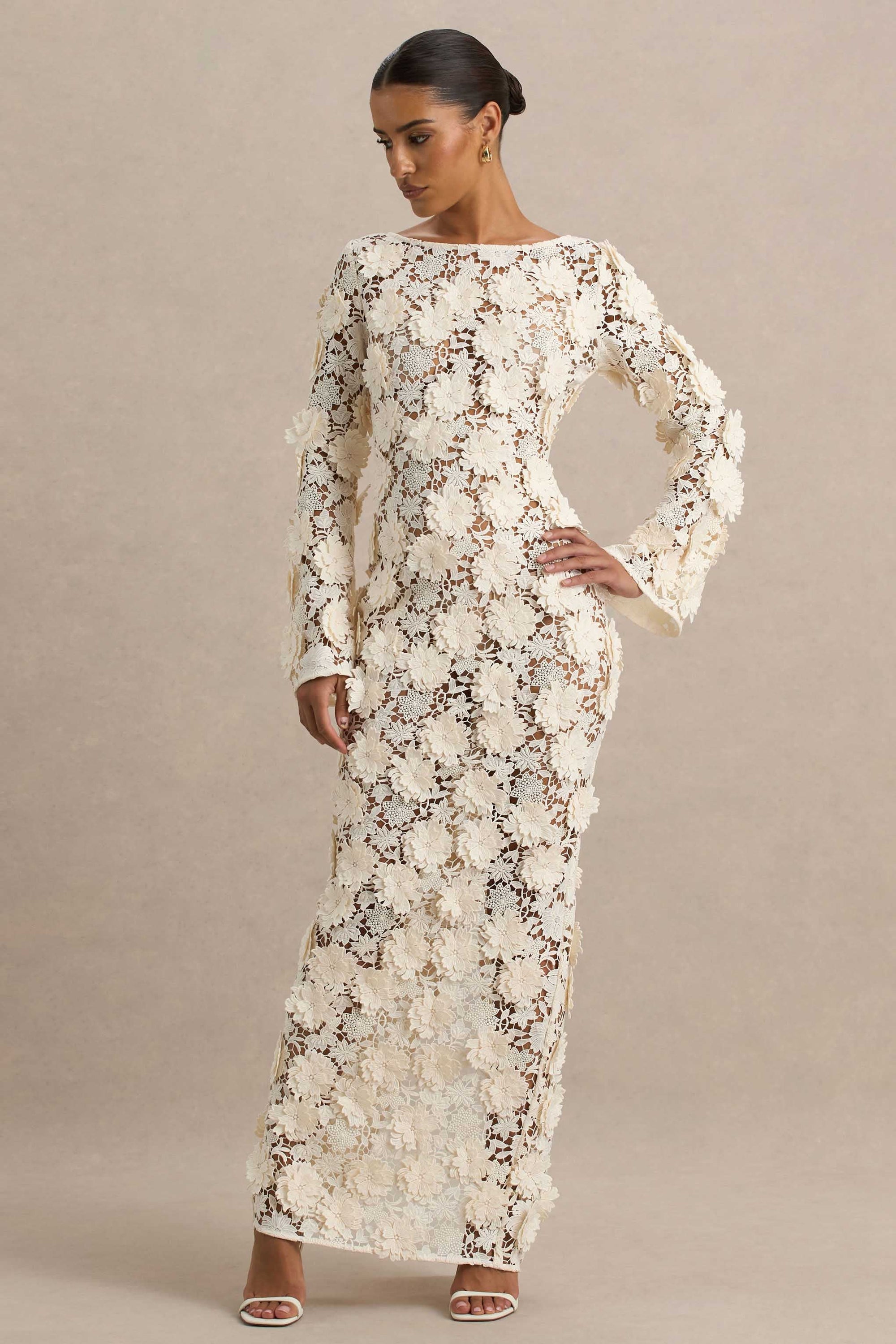 cream lace dress long Lovely In London Lace Maxi In Cream
