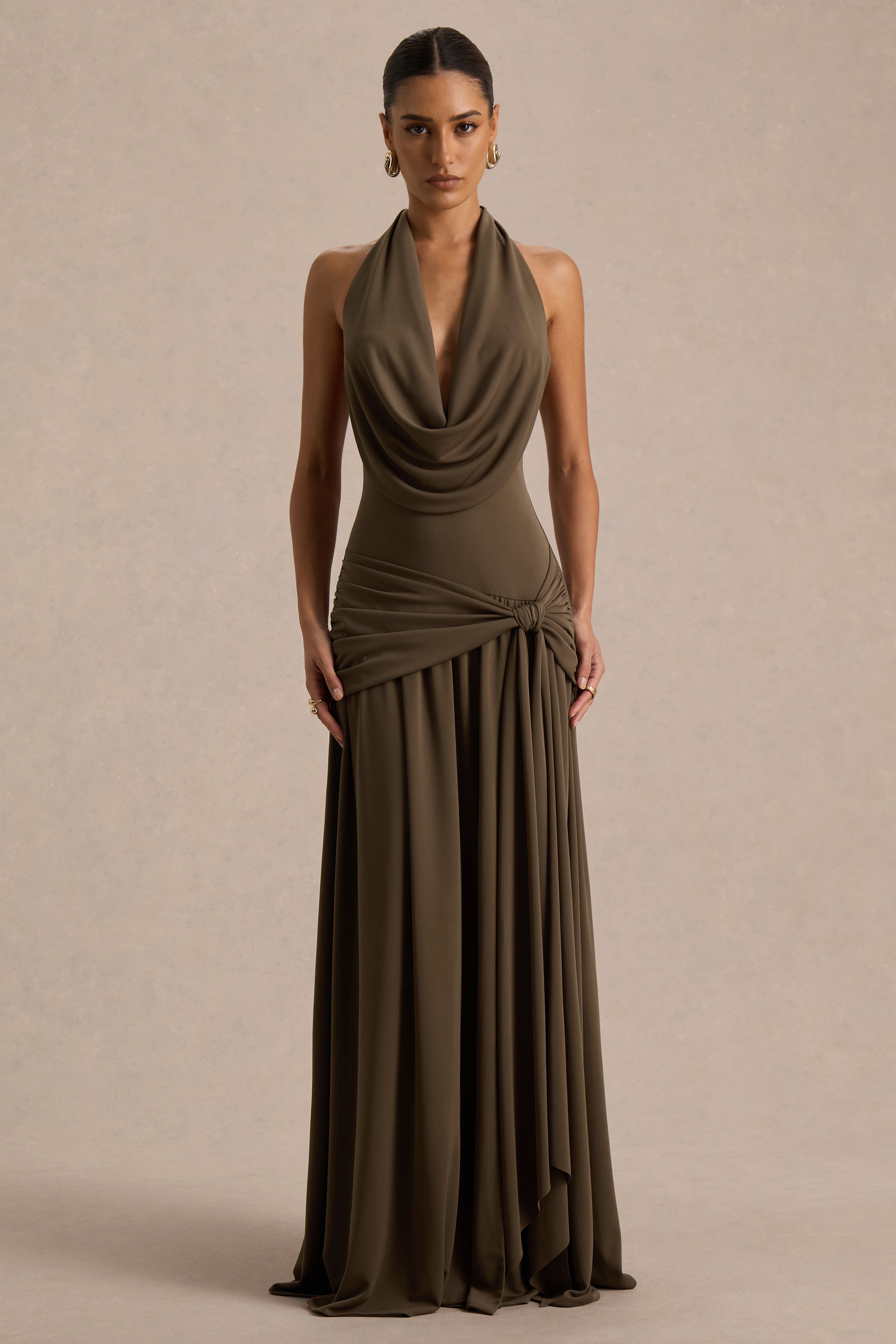 ワンピース L'Or Open Neck Dress Mist | Olive Plunge-Neck Maxi Dress With Knot-Detail And Open-Back