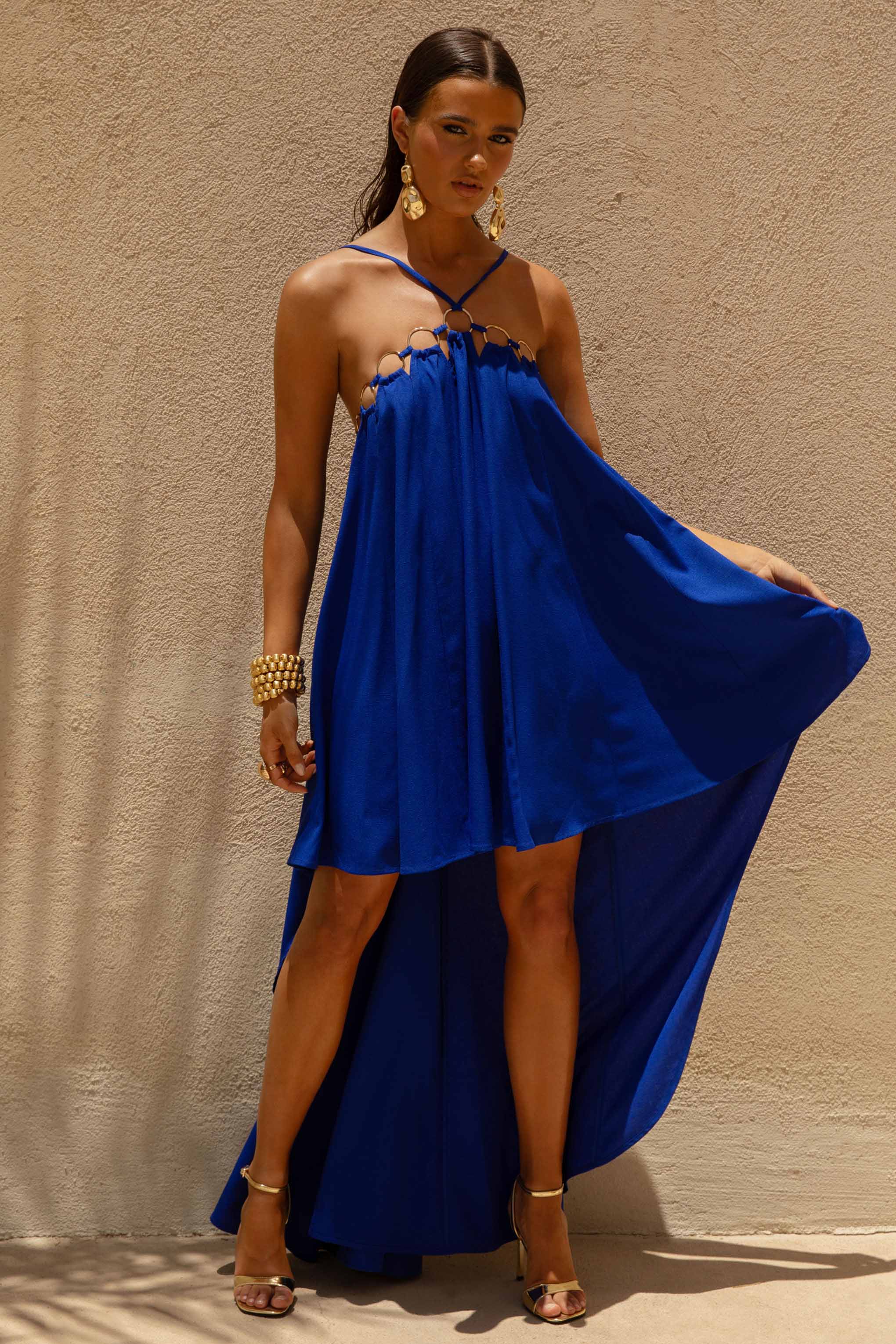 Amiya | Blue A-Line Maxi Dress with Cut-Out Details – Club L
