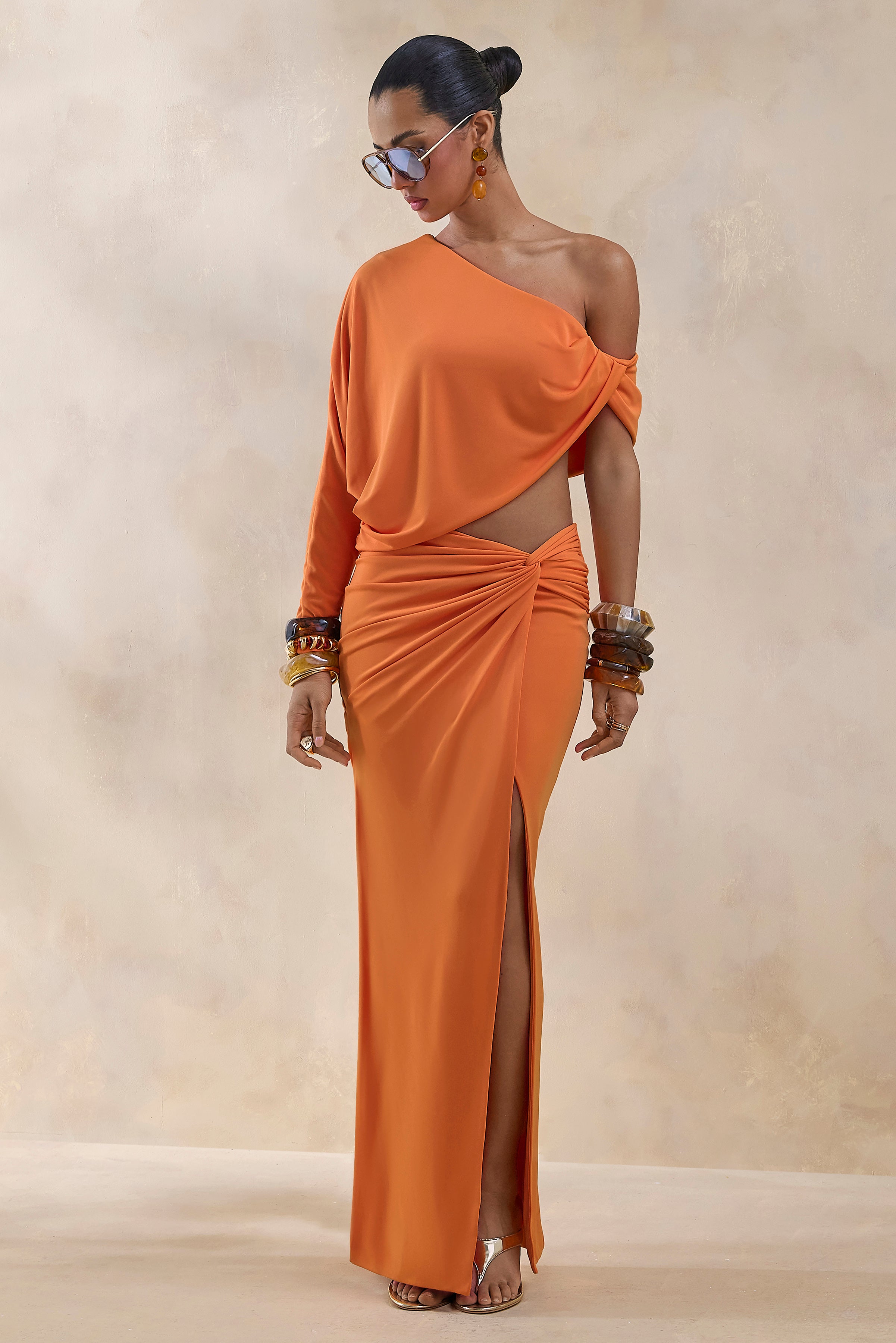 Marlena | Orange Twisted Split Maxi Skirt – Club L London - USA