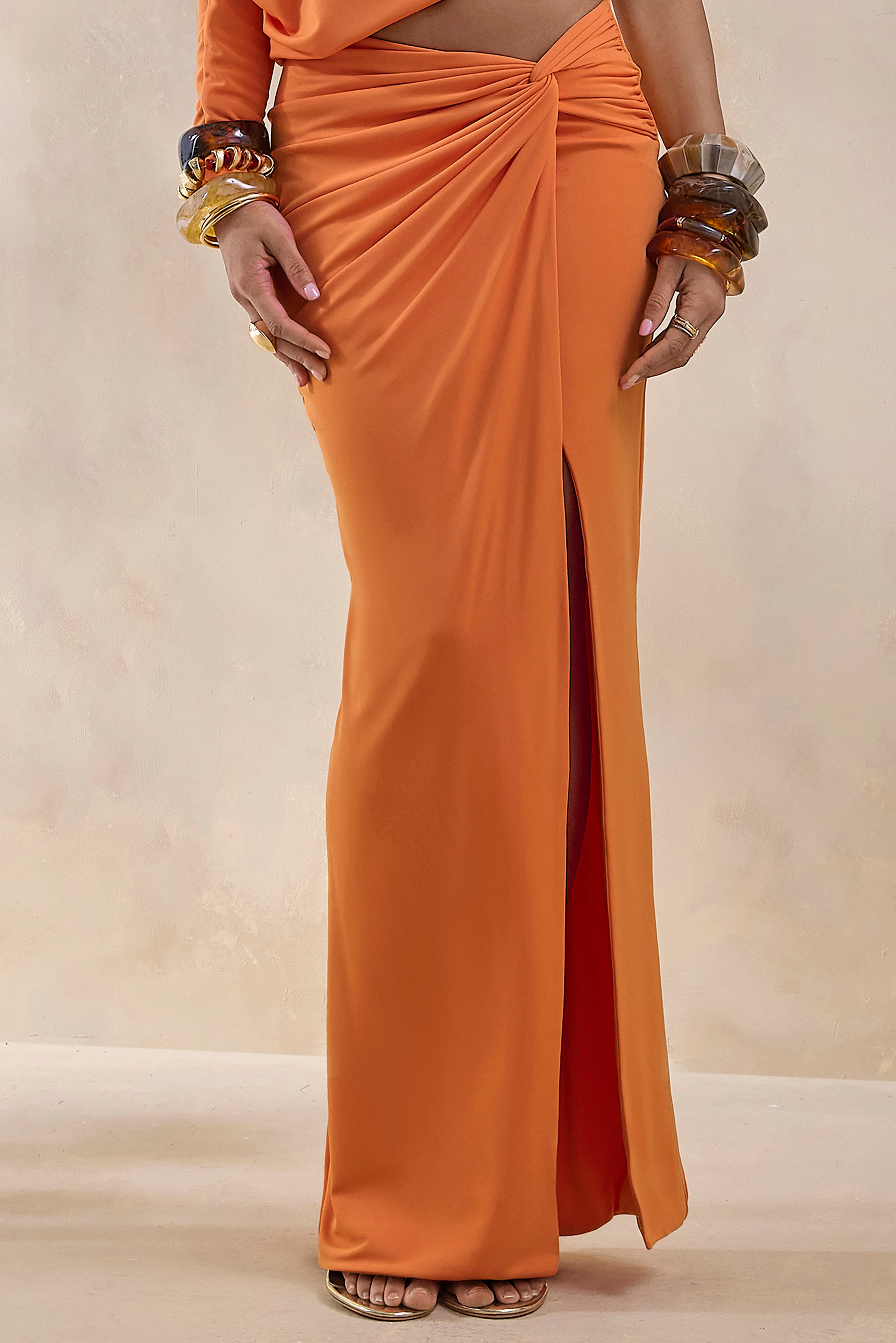 Marlena | Orange Twisted Split Maxi Skirt – Club L London - USA