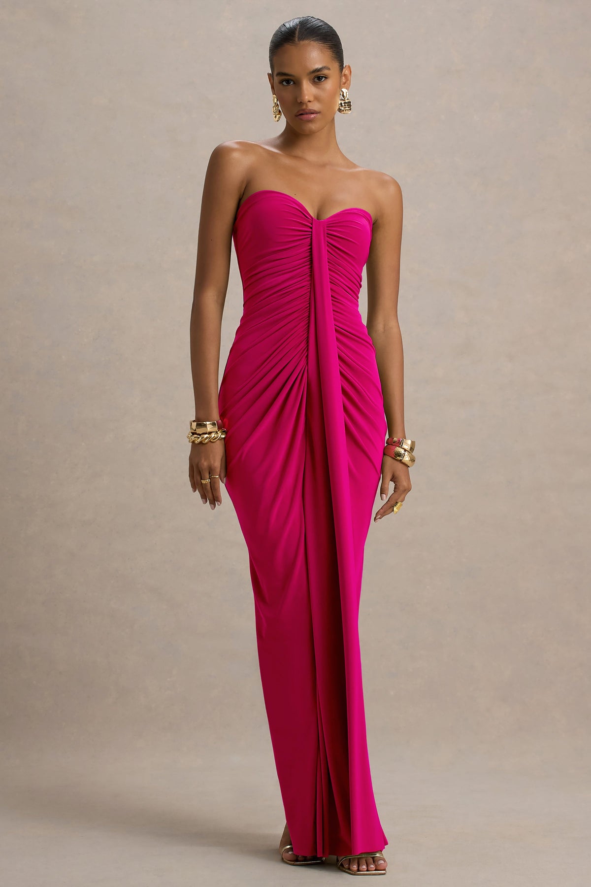 Ali Hot Pink Sweetheart Ruched Wrap Maxi Dress – Club L London Ali Hot Pink Sweetheart Ruched Wrap Maxi Dress – Club L London