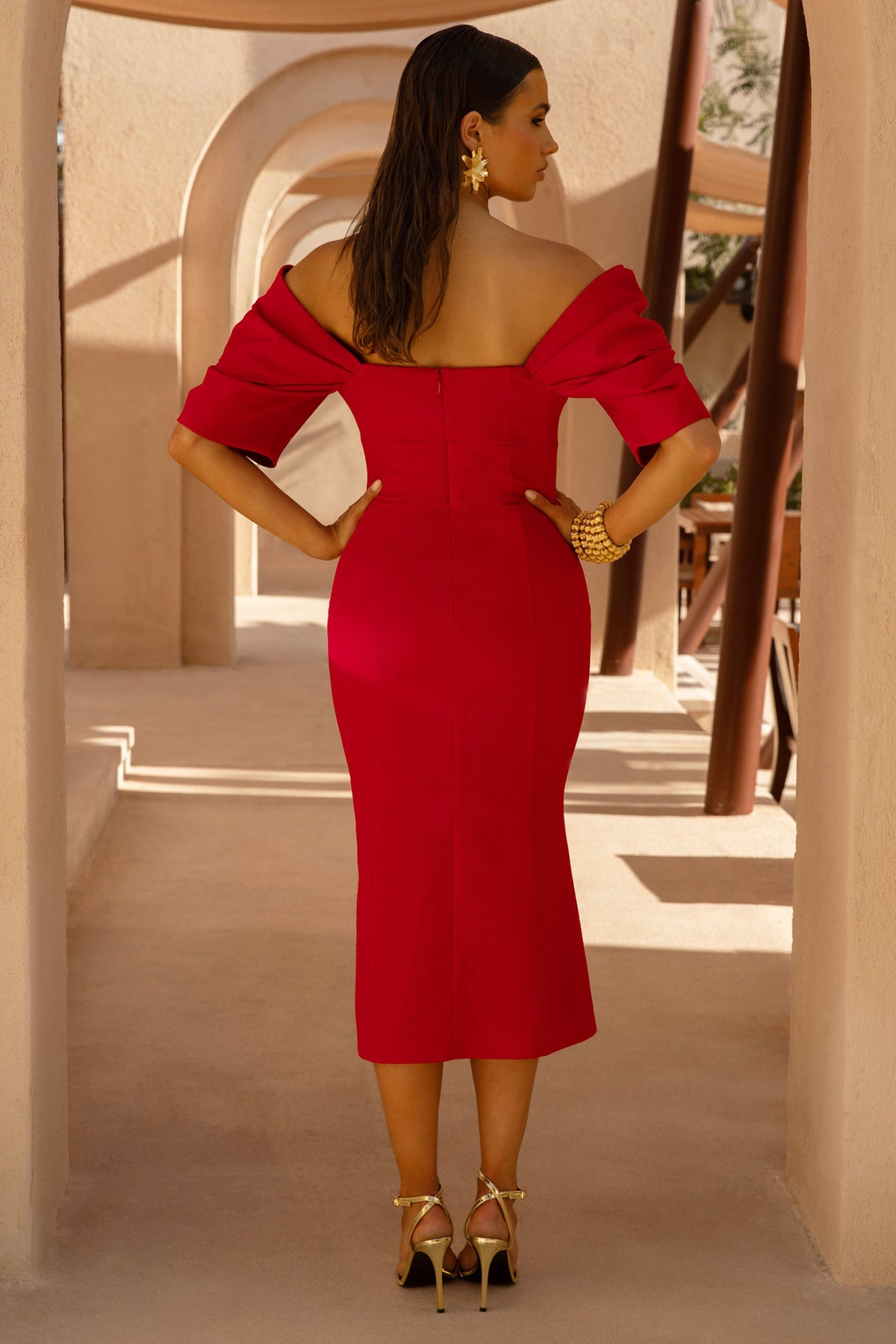 Fiona | RED Plunge-Neck Split Midi Dress - UK 8 RED Fiona | RED Plunge-Neck Split Midi Dress - UK 8 RED