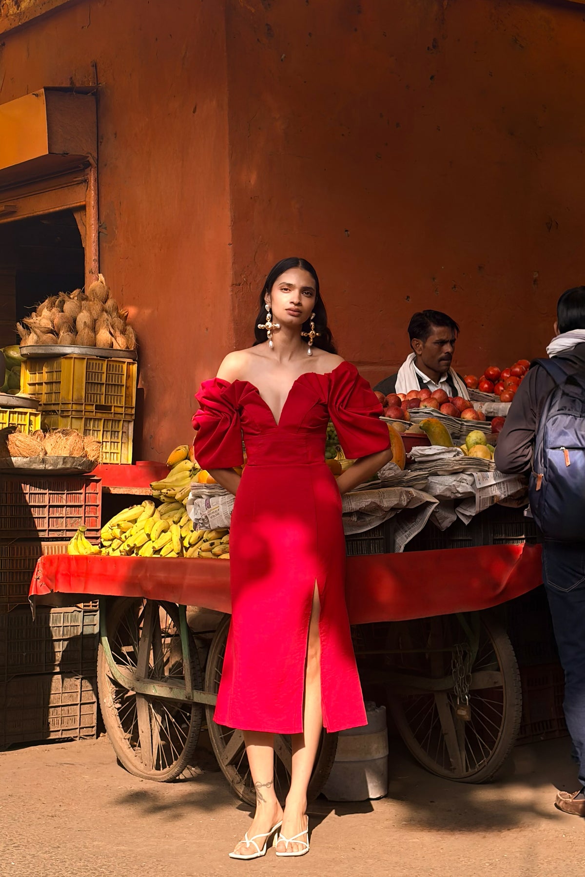 Fiona Red Plunge-Neck Split Midi Dress – Club L London