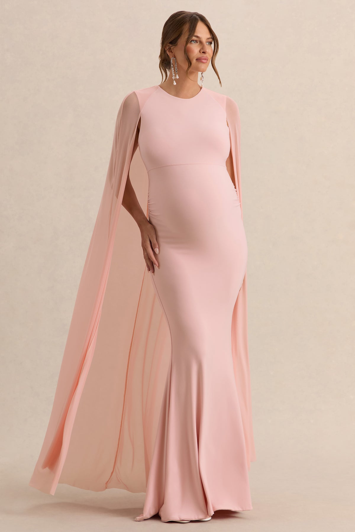 Currant | PINK Crew-Neck Maternity Maxi Dress With Cape - UK 14 PINK Currant | PINK Crew-Neck Maternity Maxi Dress With Cape - UK 14 PINK