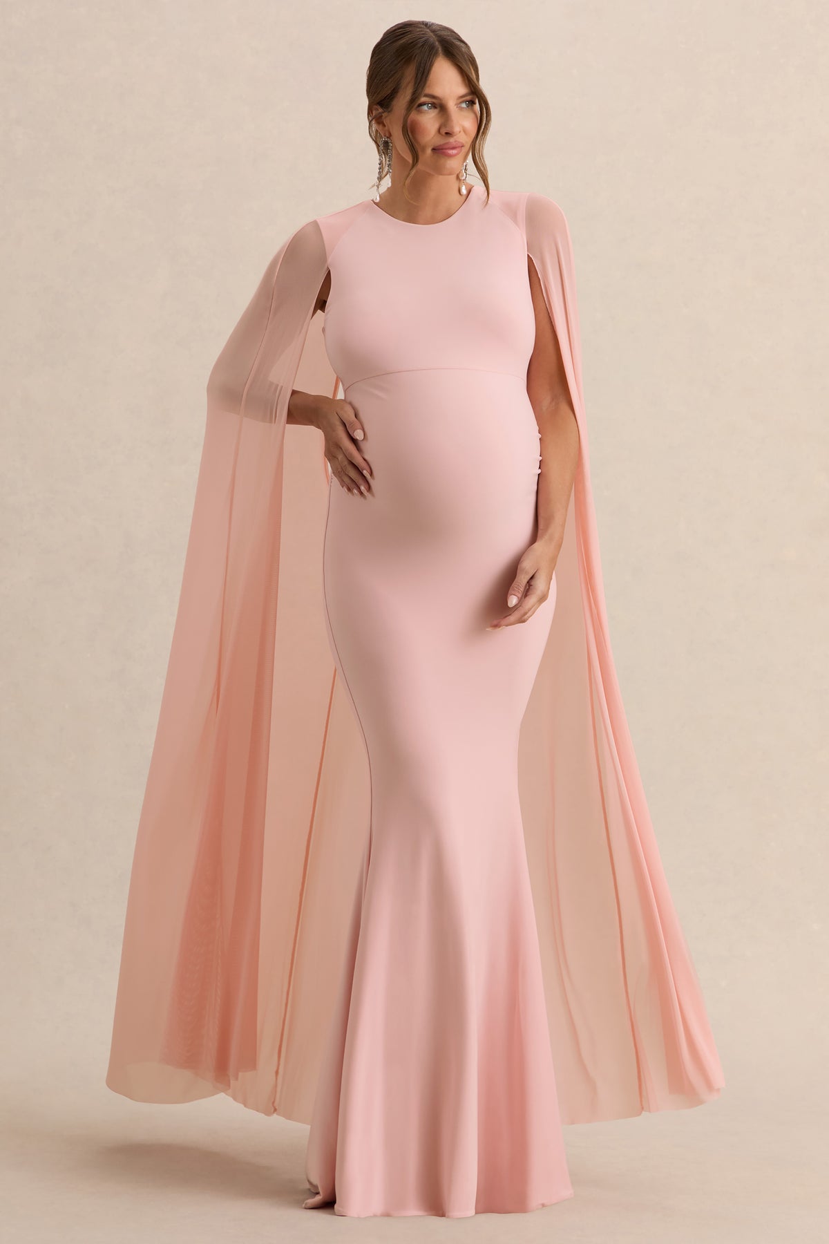 Currant | PINK Crew-Neck Maternity Maxi Dress With Cape - UK 14 PINK Currant | PINK Crew-Neck Maternity Maxi Dress With Cape - UK 14 PINK
