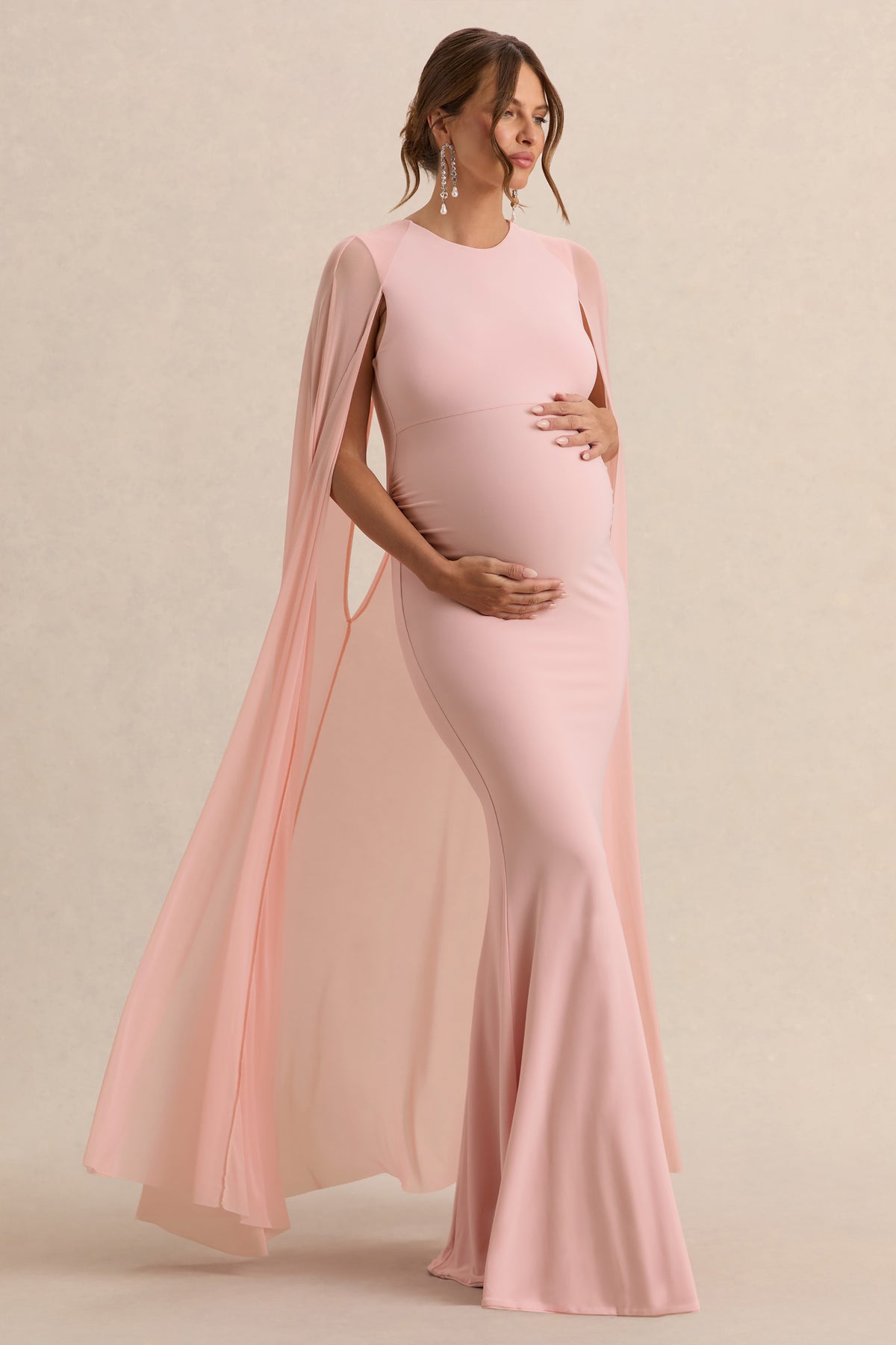 Currant | PINK Crew-Neck Maternity Maxi Dress With Cape - UK 14 PINK Currant | PINK Crew-Neck Maternity Maxi Dress With Cape - UK 14 PINK