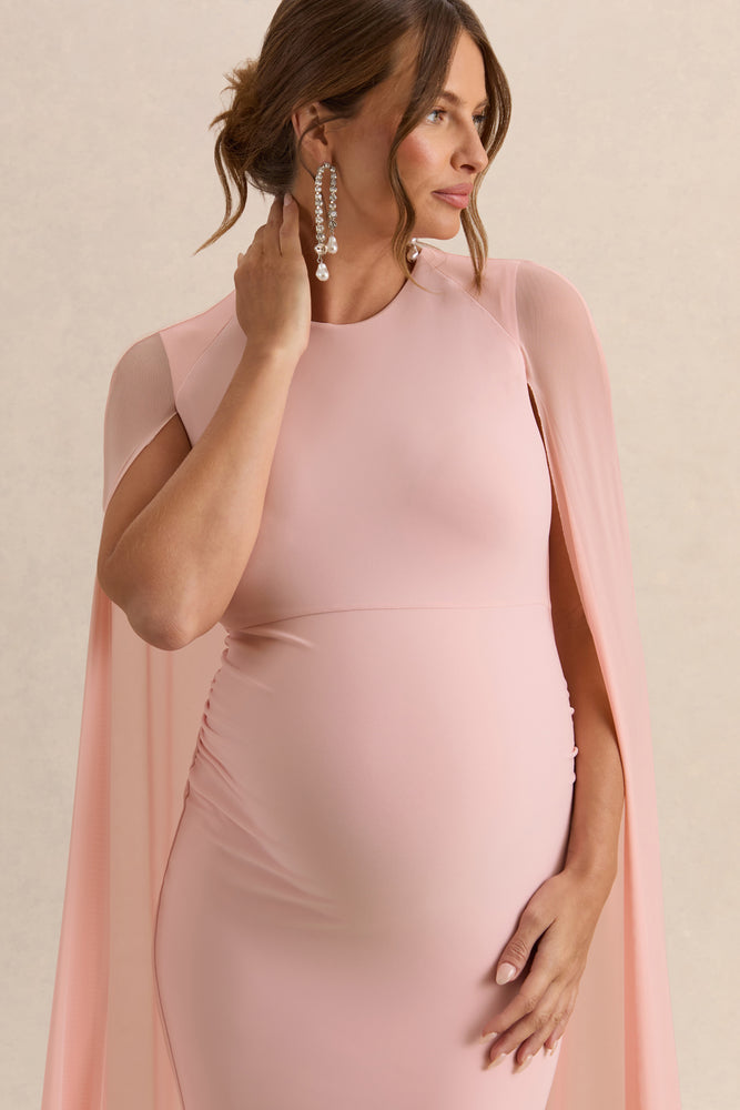Currant | PINK Crew-Neck Maternity Maxi Dress With Cape Currant | PINK Crew-Neck Maternity Maxi Dress With Cape