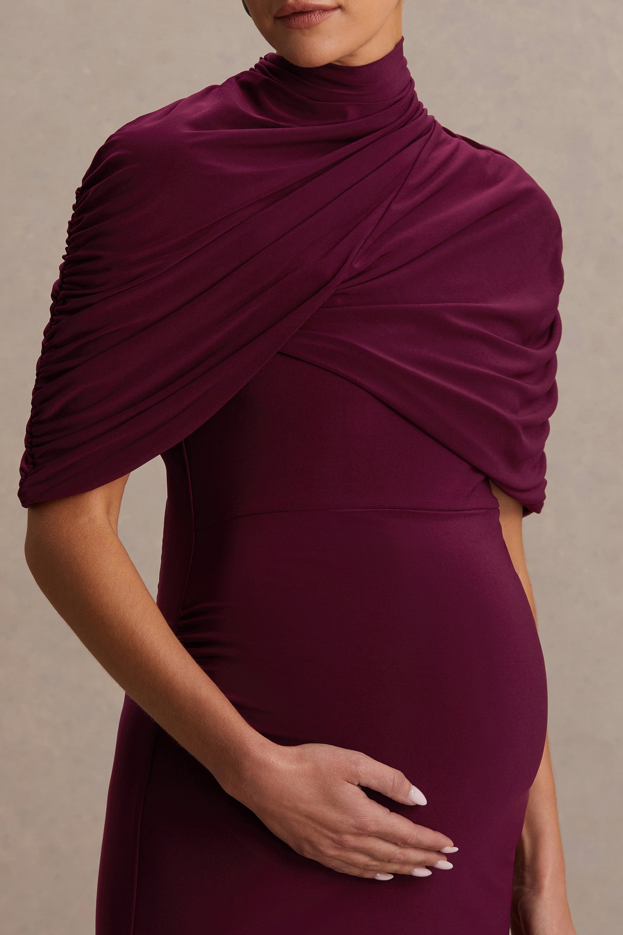 Augustina | Burgundy Maternity Midi Dress With Cape