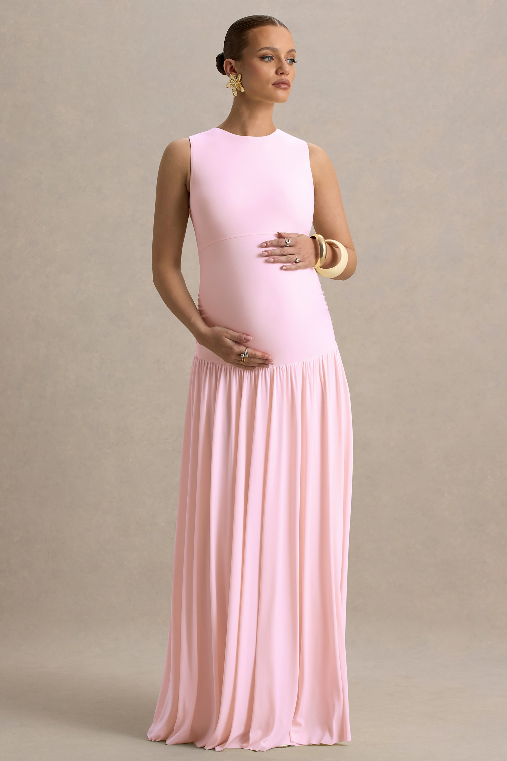 light pink pleated maxi dress Styla Light Pink Pleated Maxi Dress