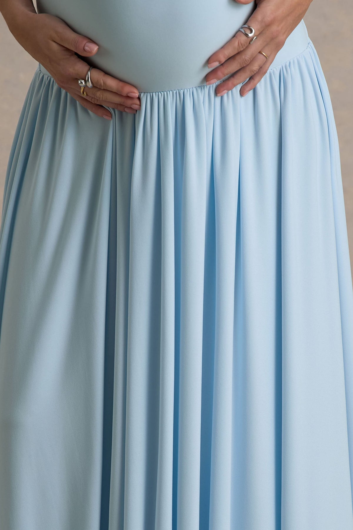 Outline Powder Blue Crew-Neck Maternity Maxi Dress With Pleated Skir Club L London - USA Outline Powder Blue Crew-Neck Maternity Maxi Dress With Pleated Skir Club L London - USA