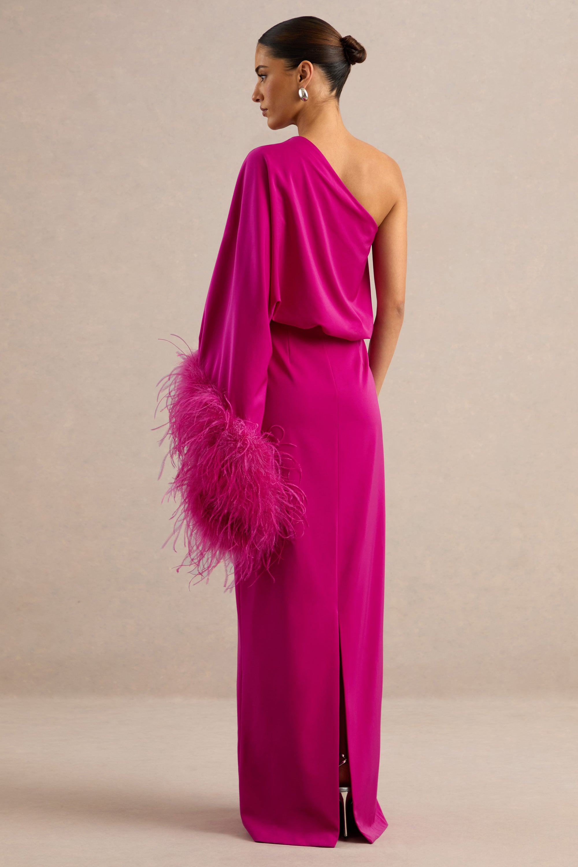 ECM_HR_CL136380080 - Felicity | Hot Pink Satin Asymmetric-Neck Maxi Dress With Feather Detailing 4.jpg