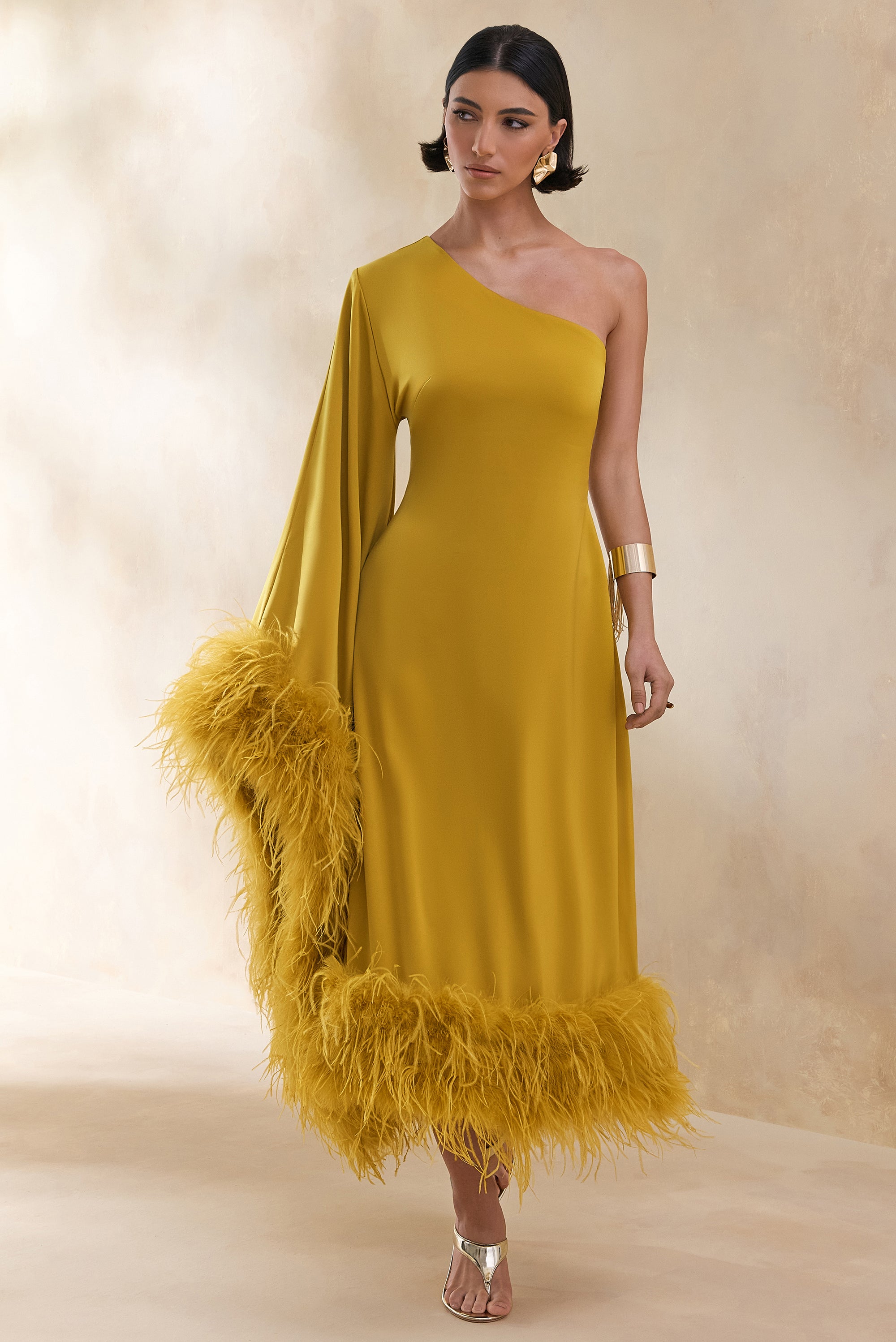 neon yellow feather dress Yellow Knit Xinjiang Dance Costume for Women