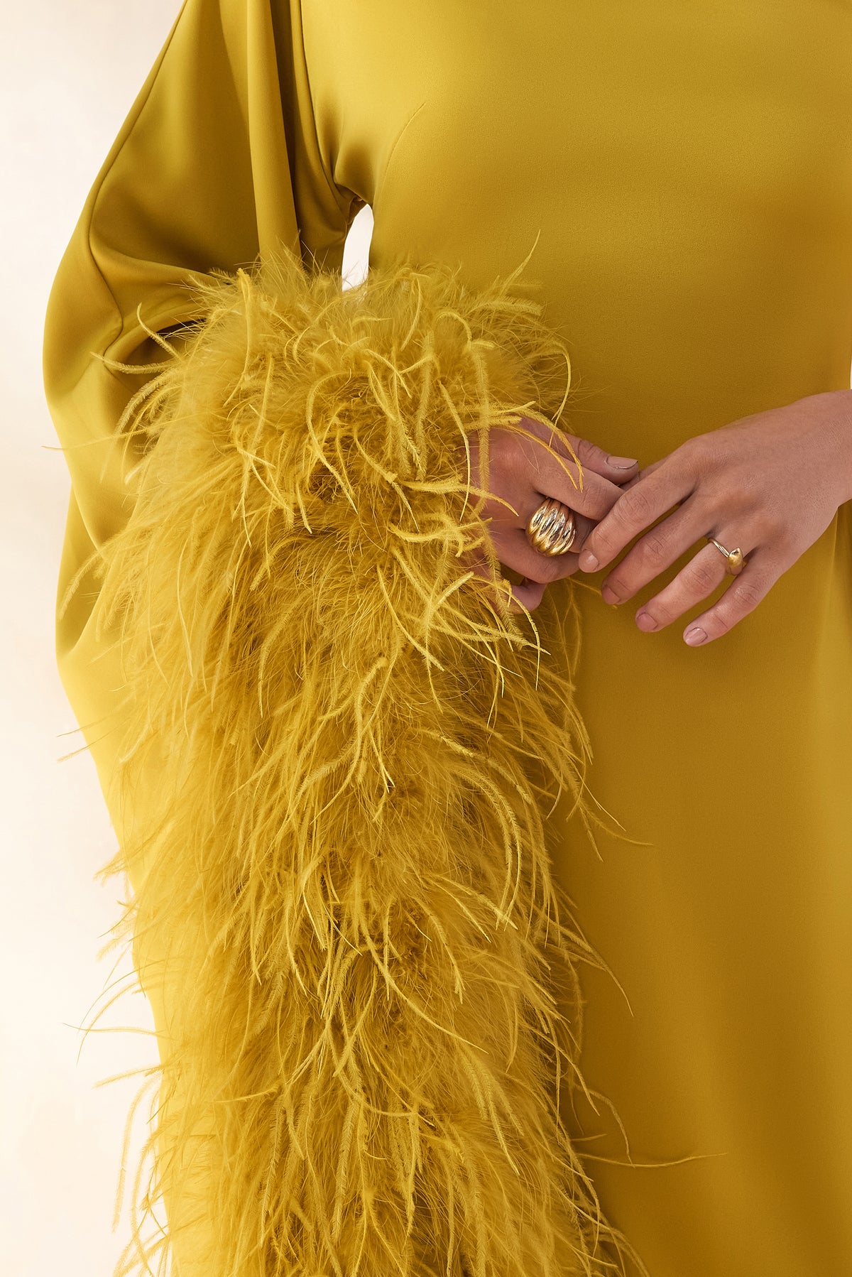Destiny | Yellow Satin Asymmetric-Neck Midi Dress With Feather Details - UK 10 CHARTREUSE Destiny | Yellow Satin Asymmetric-Neck Midi Dress With Feather Details - UK 10 CHARTREUSE